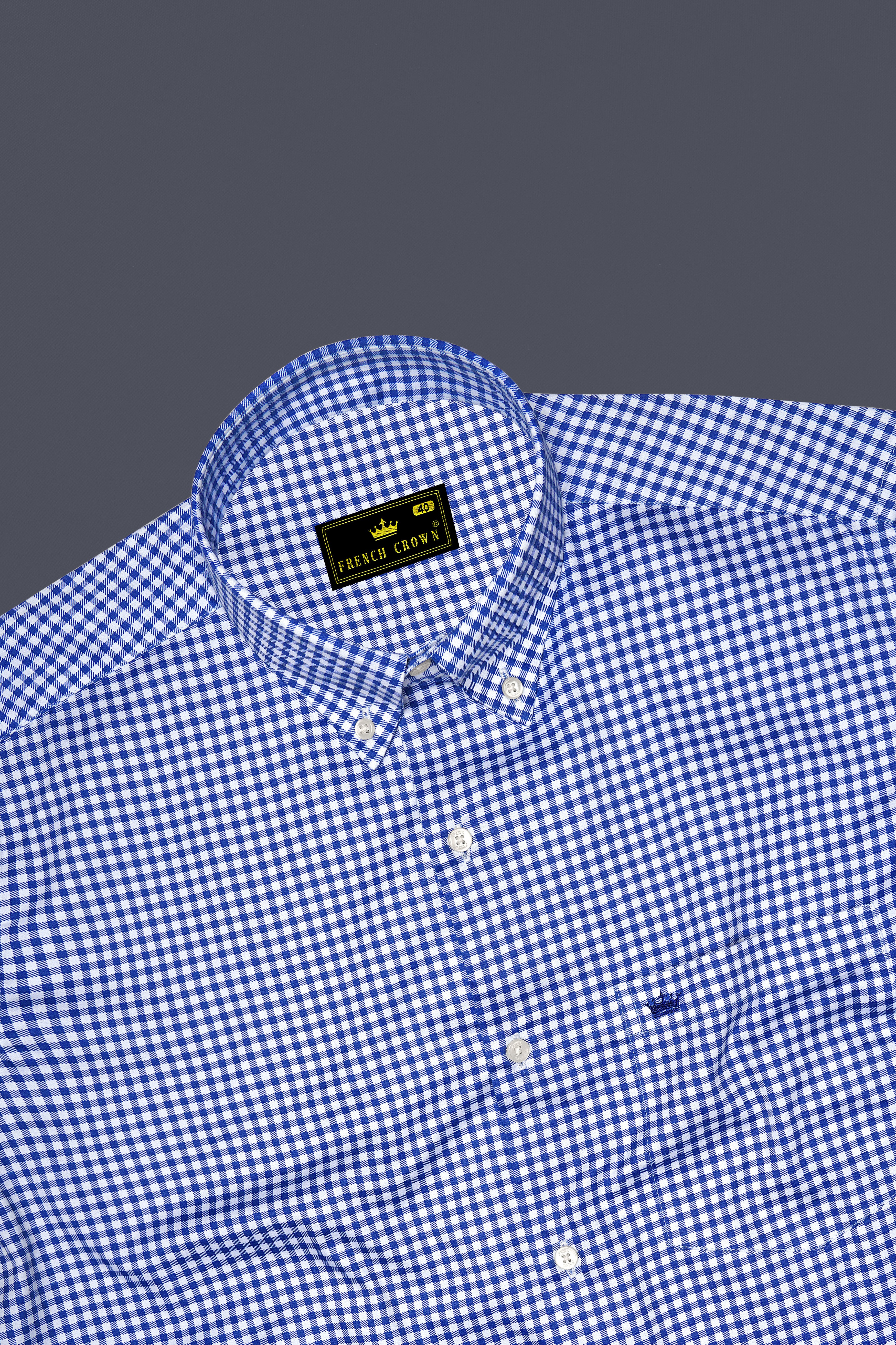 Cerulio-Cerulean Blue And Bright White Gingham Plaid Super Soft Premium Cotton Button Down Dress Shirt