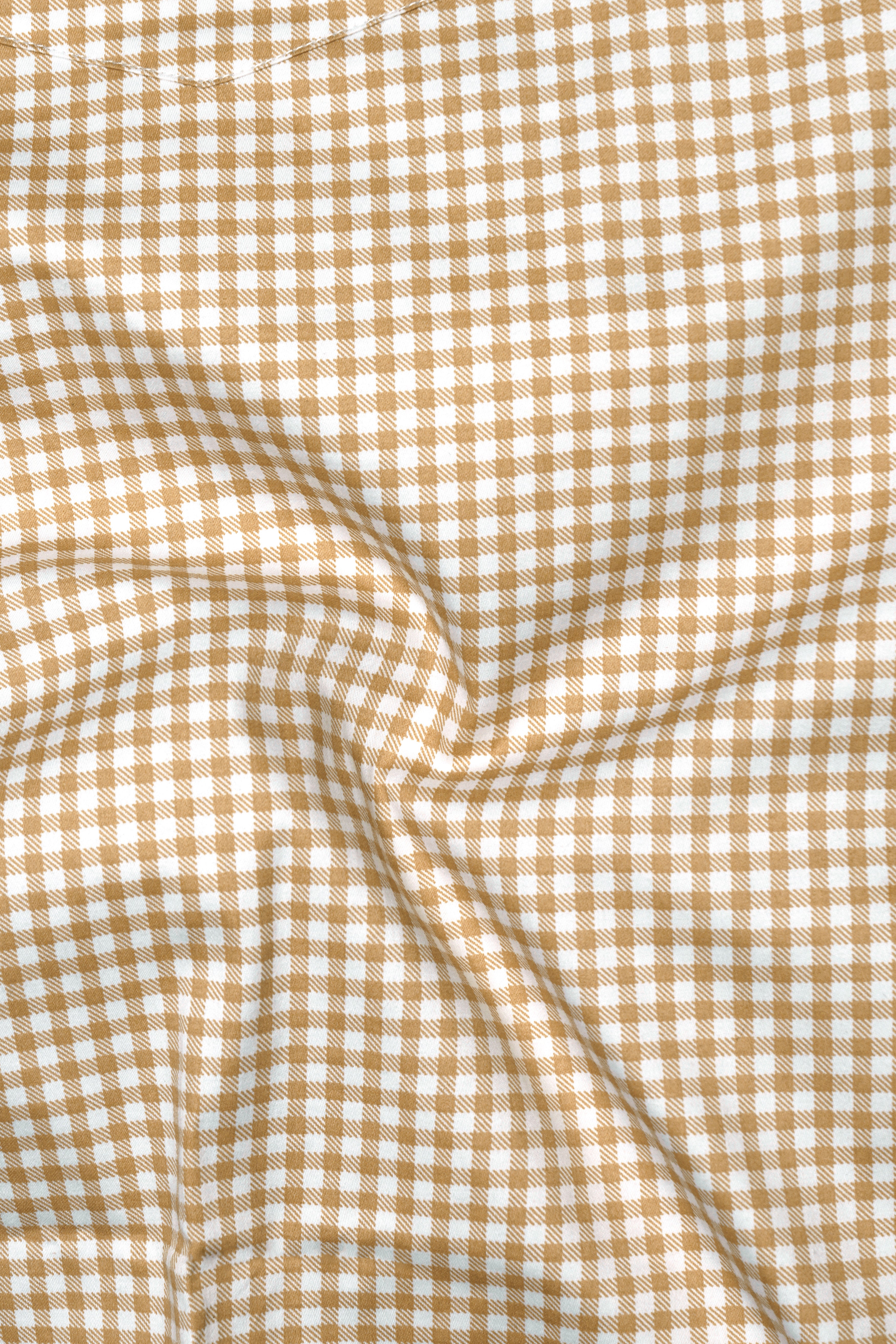 Rustiq-Barley Brown And Bright White Gingham Plaid Subtle Sheen Super Soft Premium Cotton Dress Shirt