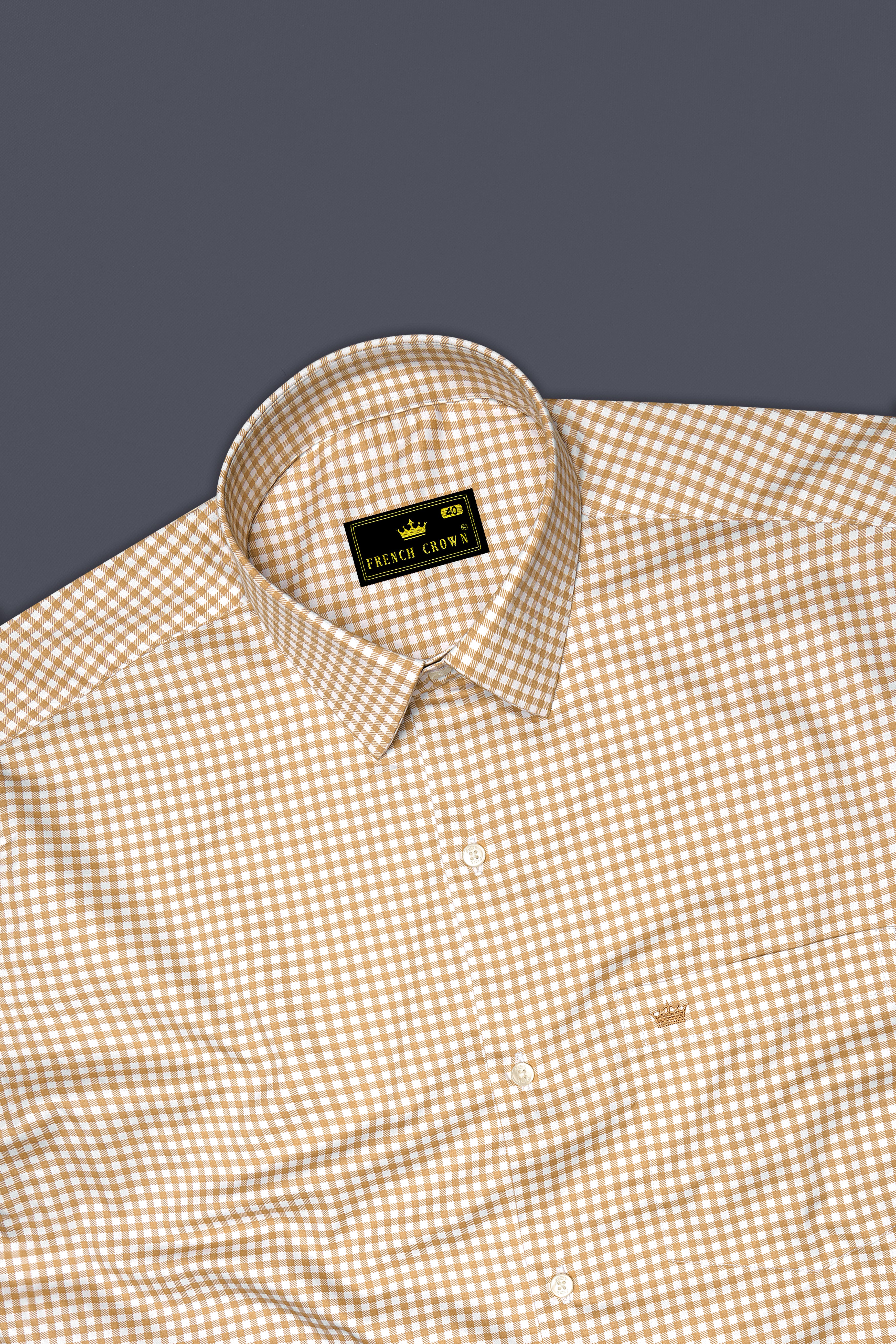 Rustiq-Barley Brown And Bright White Gingham Plaid Subtle Sheen Super Soft Premium Cotton Dress Shirt
