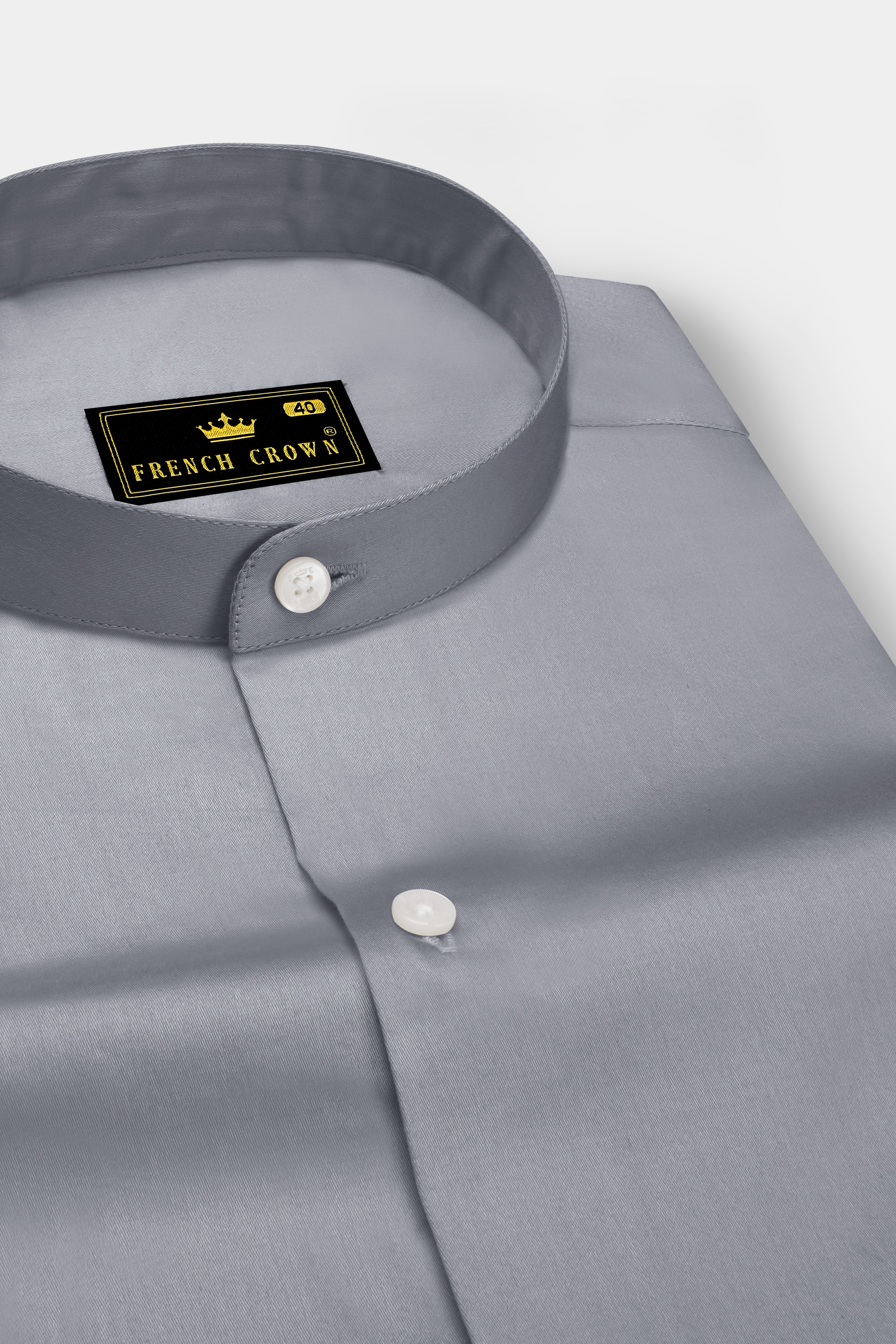 Grisoro-Slate Gray Subtle Sheen Super Soft Premium Cotton Mandarin Dress Shirt