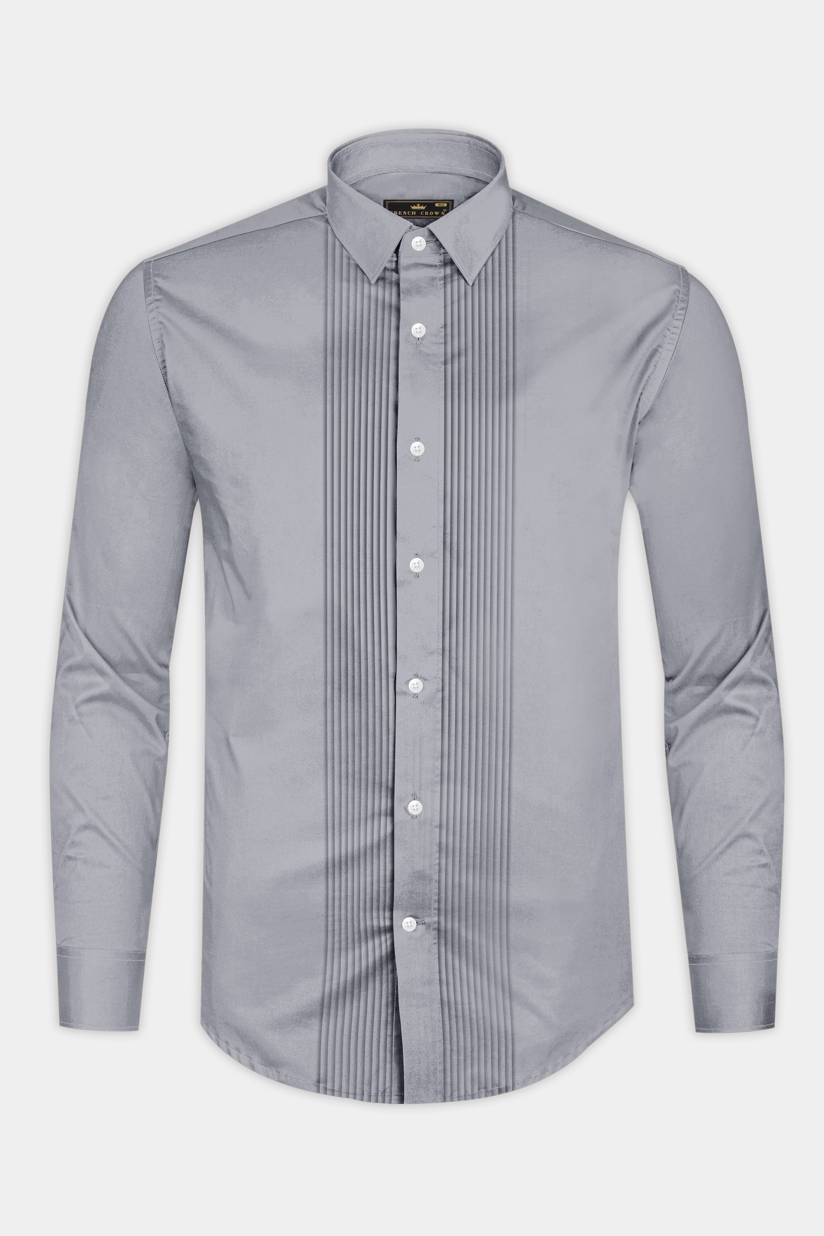 Grisoro-Slate Gray Subtle Sheen Super Soft Premium Cotton Tuxedo Dress Shirt