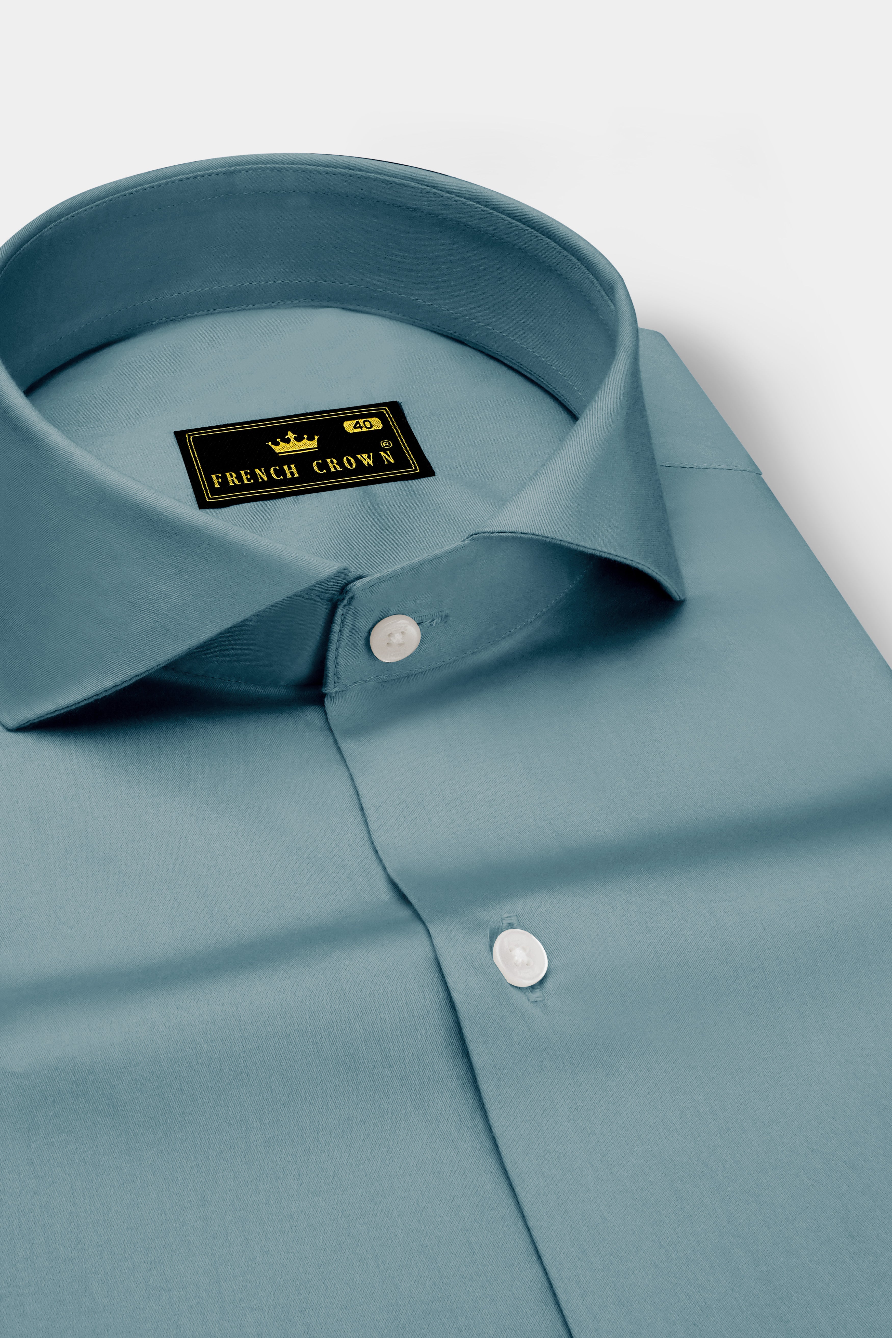 Lustraro-Cadet Green Subtle Sheen Super Soft Premium Cotton Cut Away Collar Dress Shirt