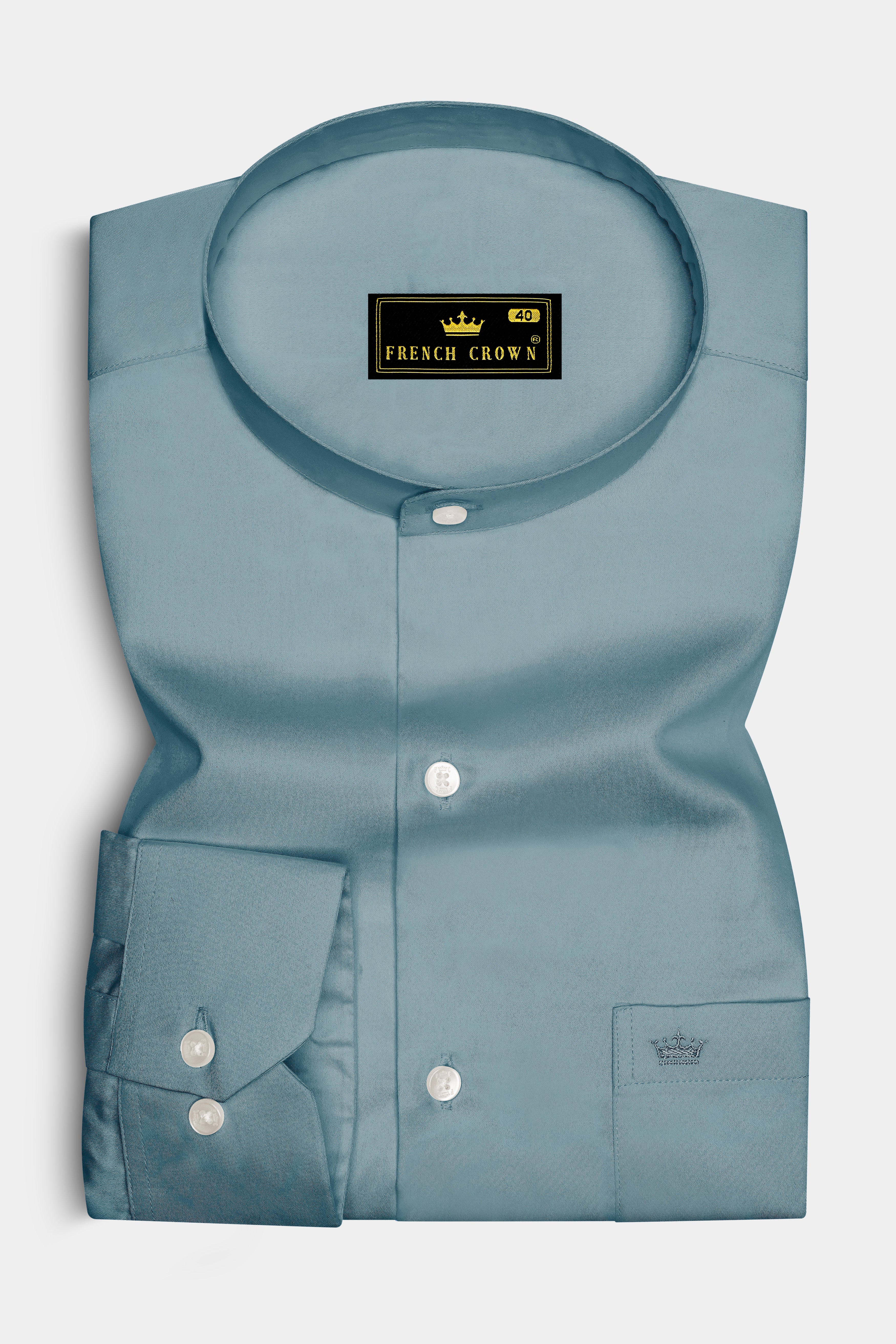 Lustraro-Cadet Green Subtle Sheen Super Soft Premium Cotton Mandarin Dress Shirt