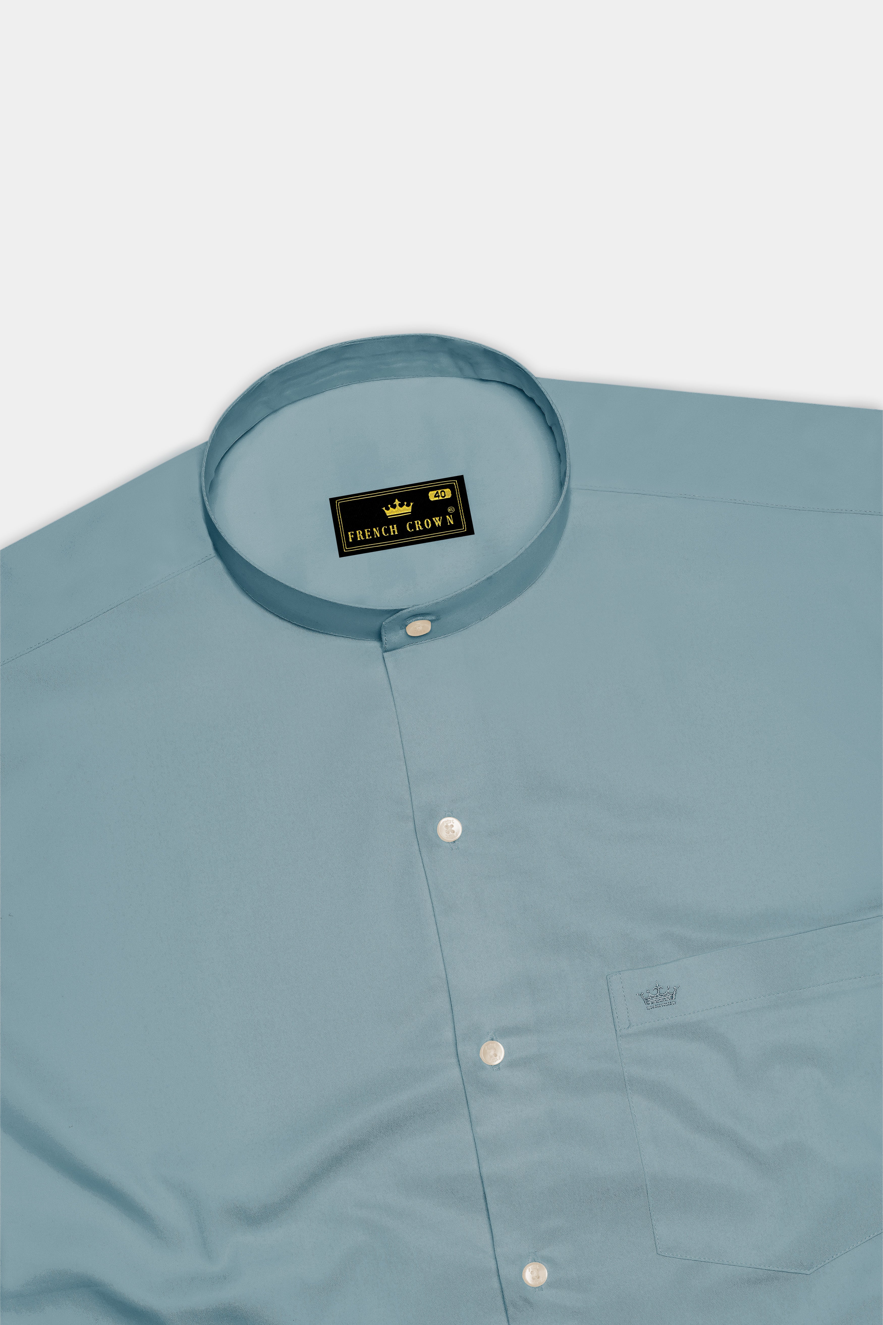 Lustraro-Cadet Green Subtle Sheen Super Soft Premium Cotton Mandarin Dress Shirt