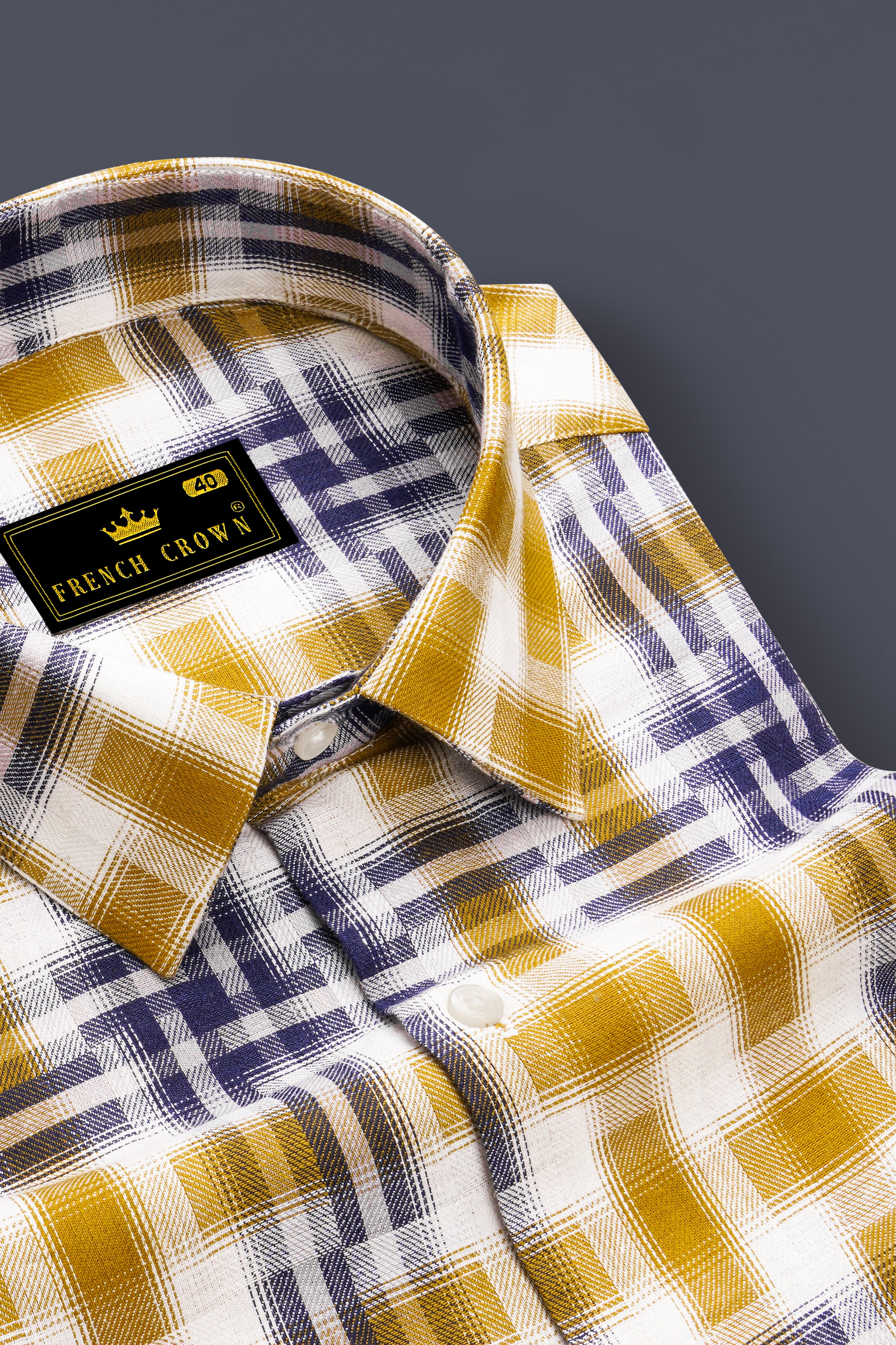 Solvoro-Pirate Yellow And Martinique Blue Plaid Dobby Premium Giza Cotton Casual Shirt