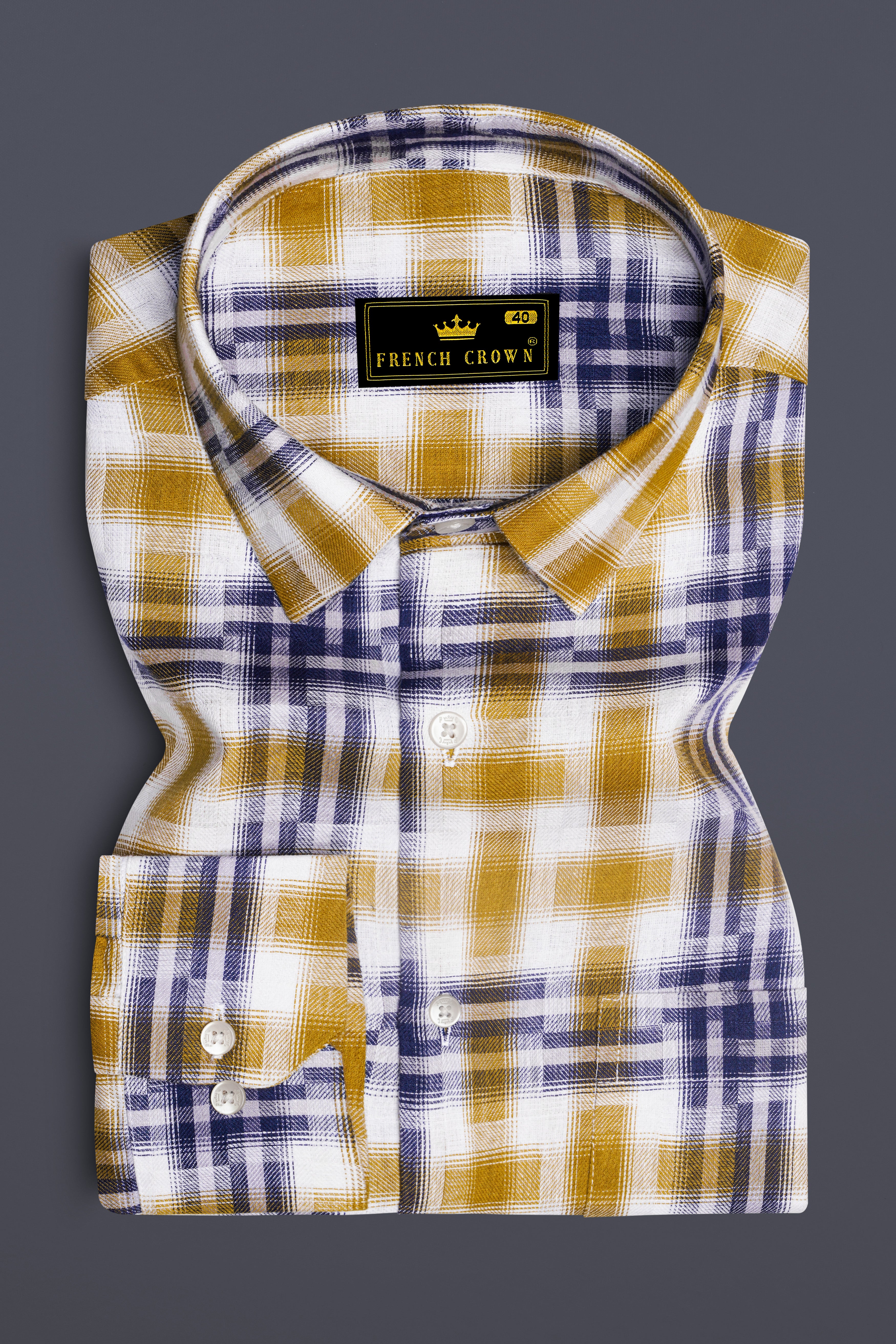 Solvoro-Pirate Yellow And Martinique Blue Plaid Dobby Premium Giza Cotton Casual Shirt