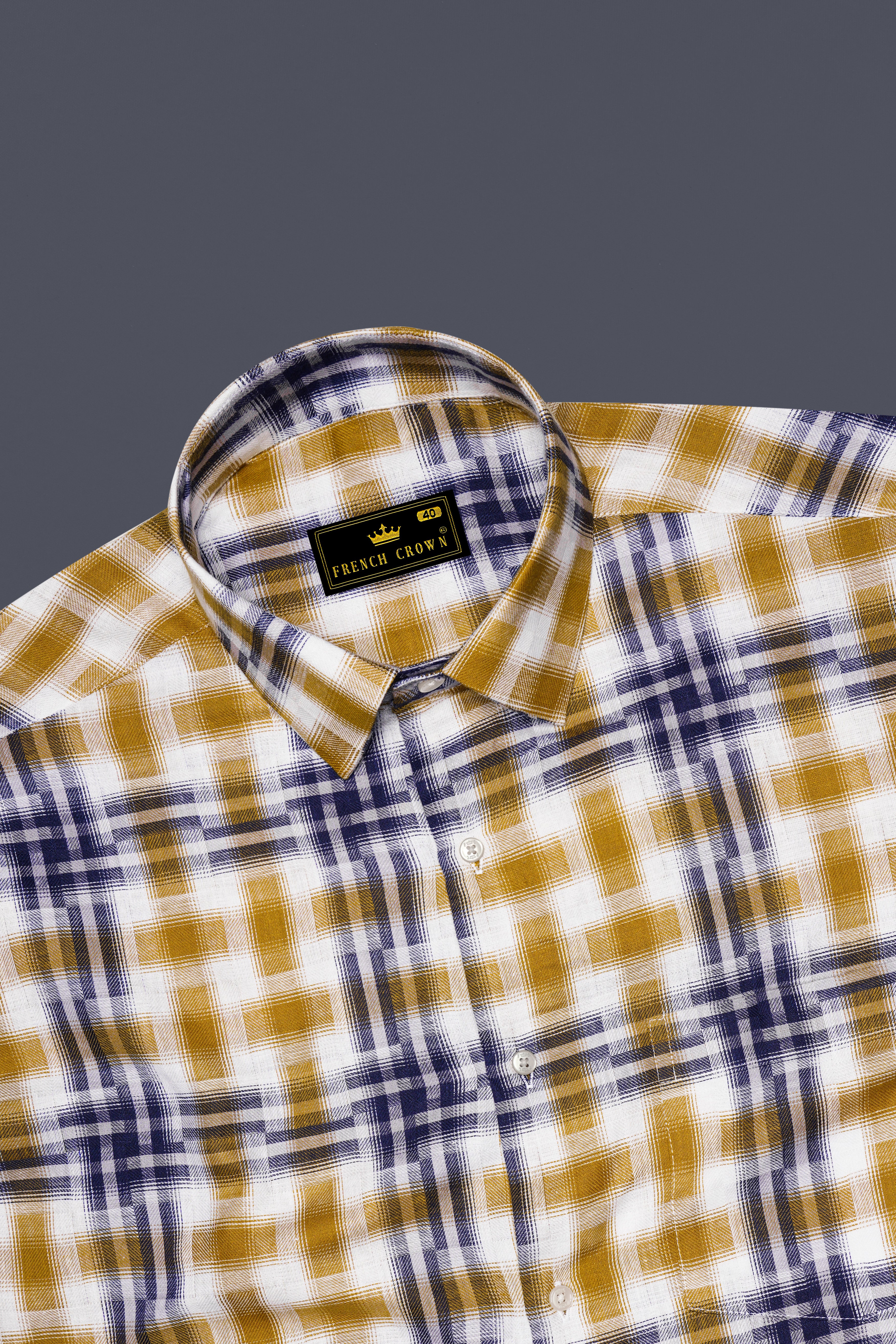 Solvoro-Pirate Yellow And Martinique Blue Plaid Dobby Premium Giza Cotton Casual Shirt