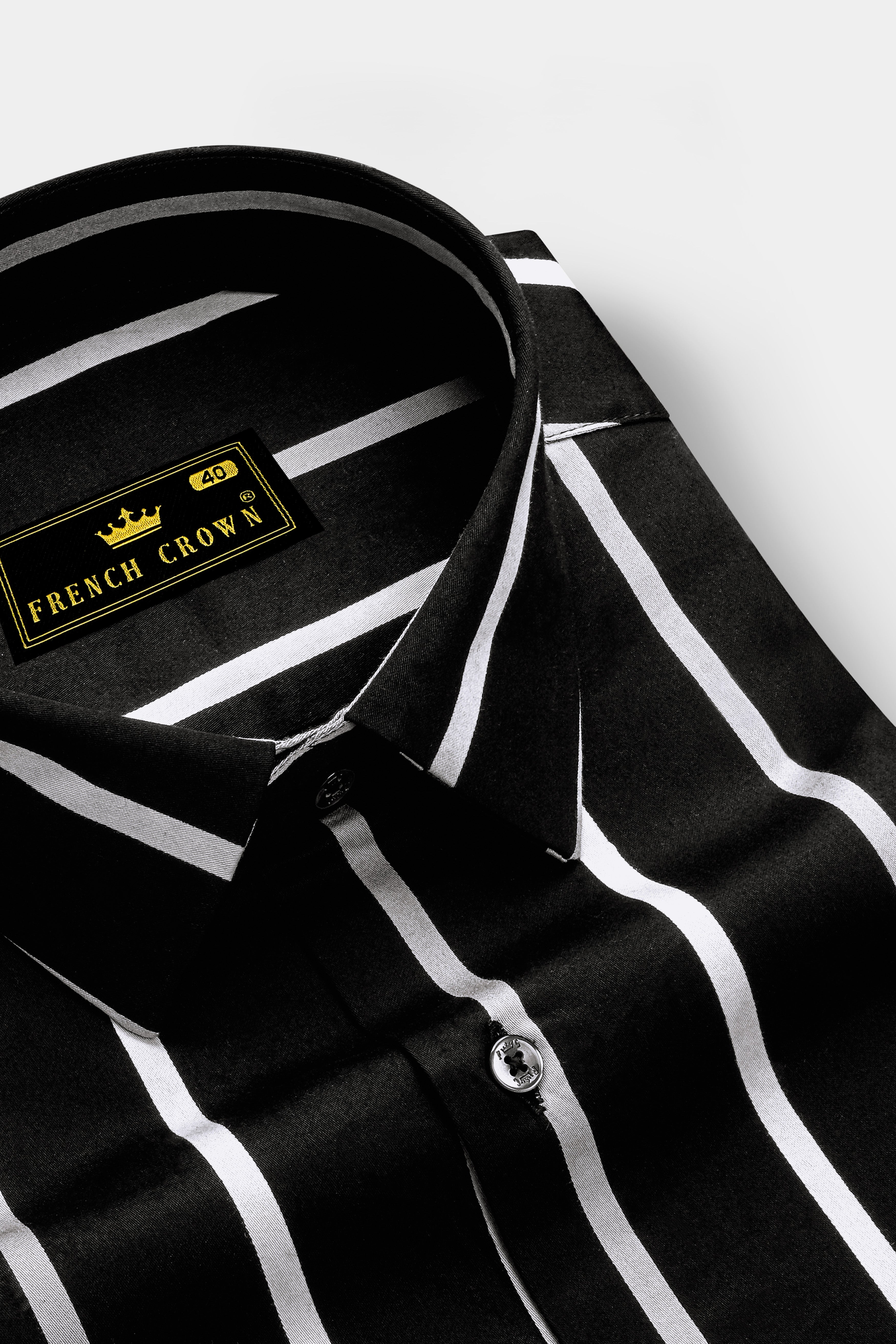 Monaro-Jade Black And Bright White Striped Subtle Sheen Super Soft Premium Cotton Semi Formal Shirt