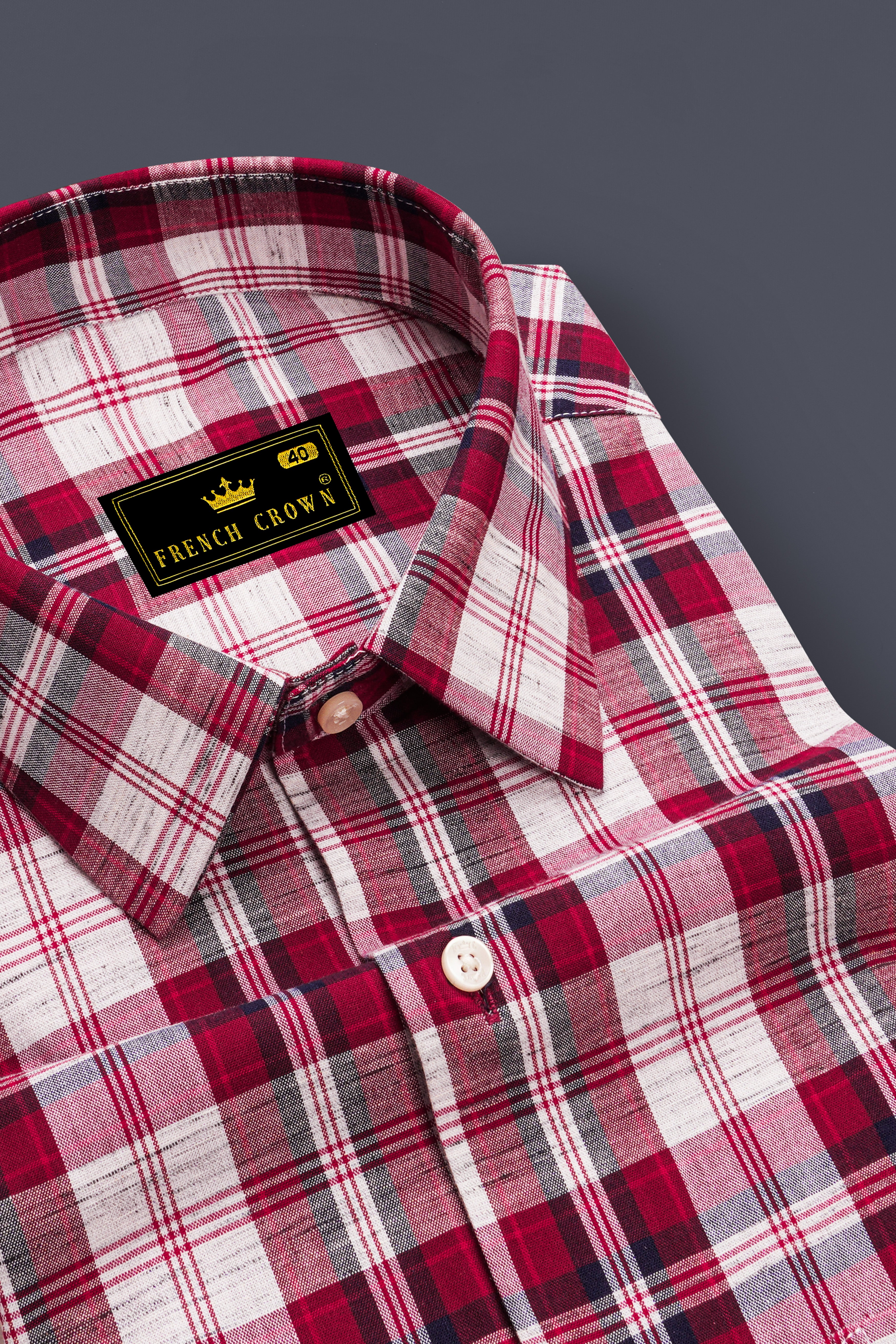 Crimoro-Paprika Red And Bright White Plaid Chambray Premium Cotton Casual Shirt
