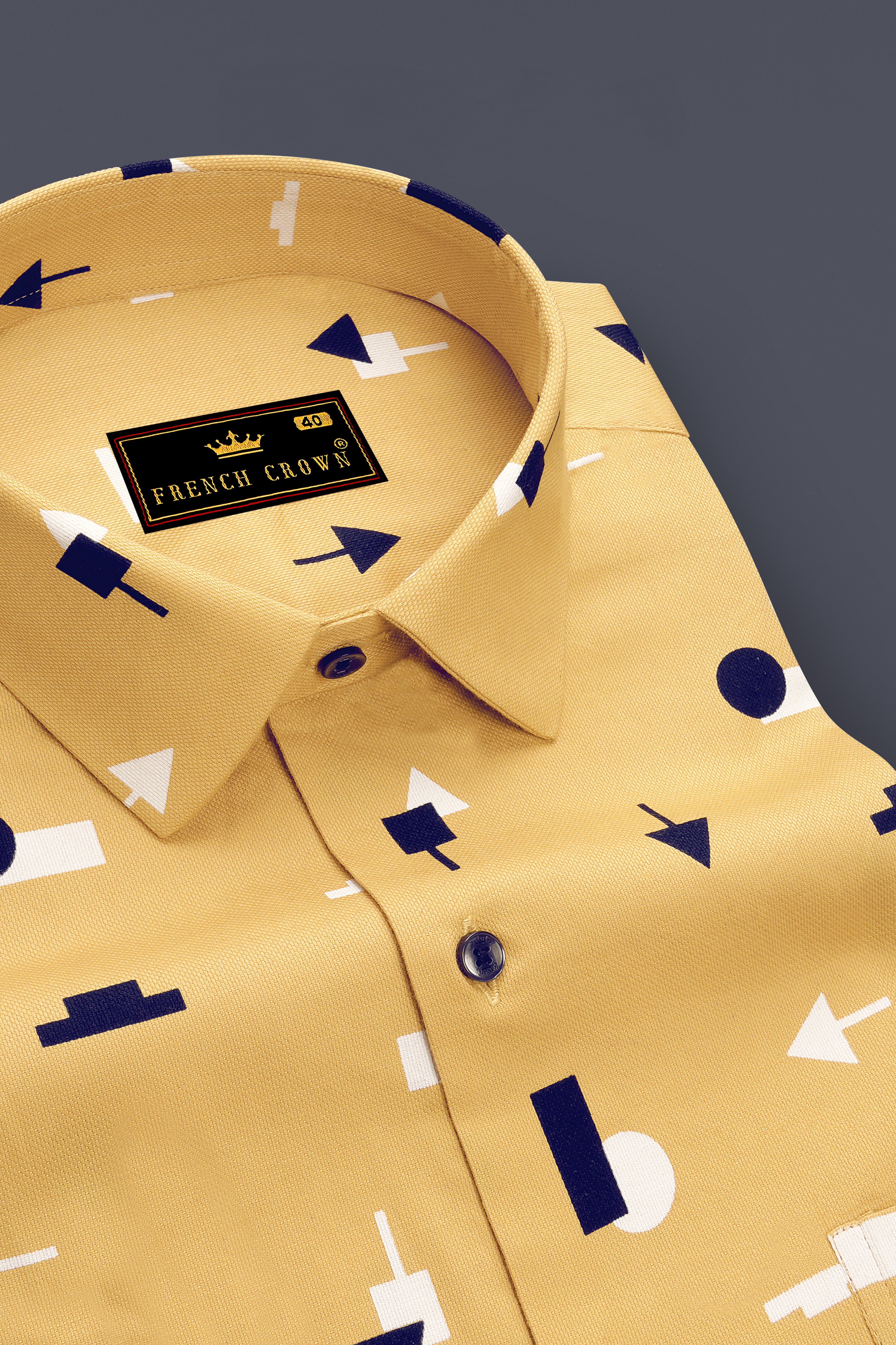 Auresol-Rob Roy Yellow And Indigo Blue Printed Dobby Premium Giza Cotton Casual Shirt