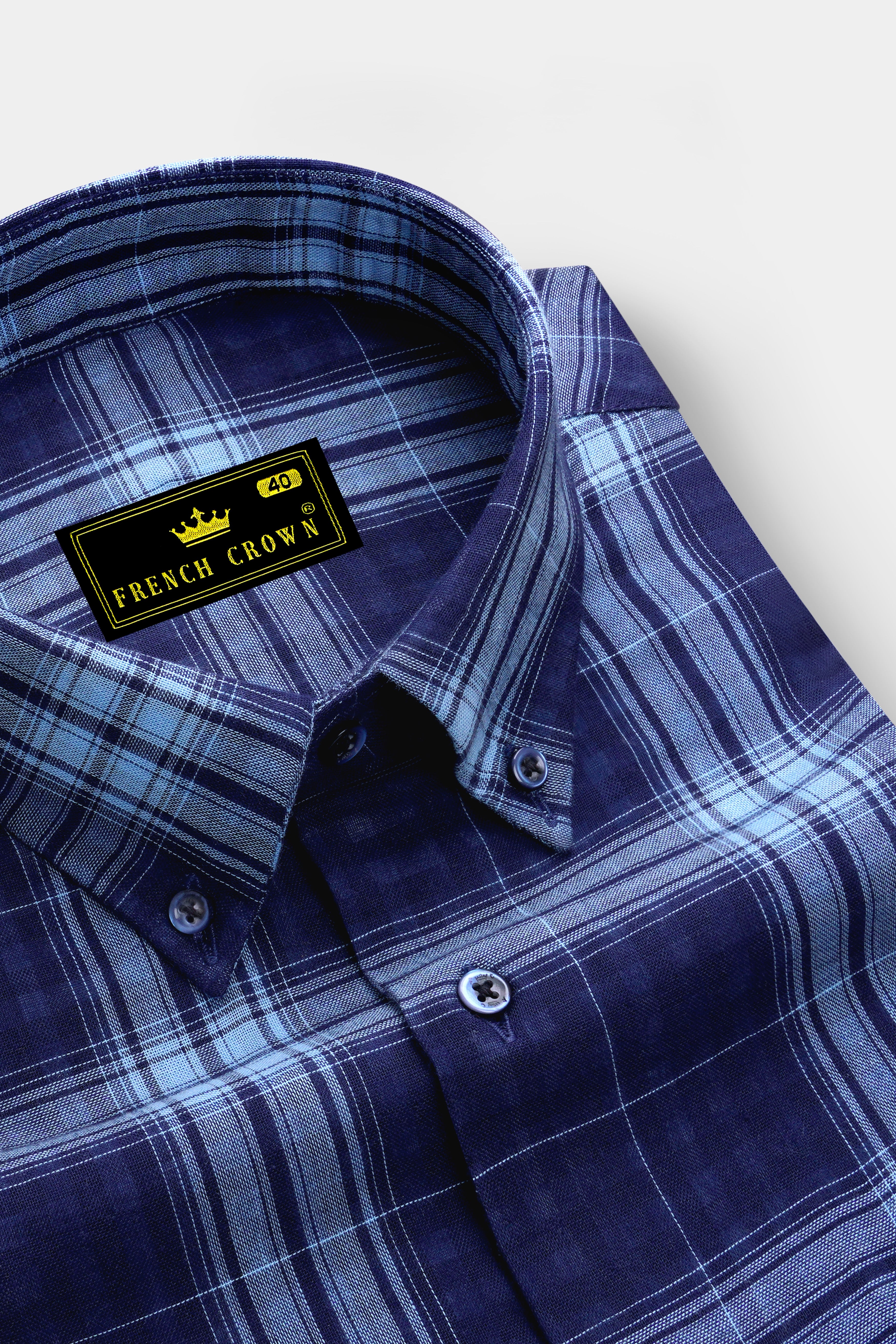 Marino-Haiti Blue Plaid Twill Premium Cotton Casual Shirt
