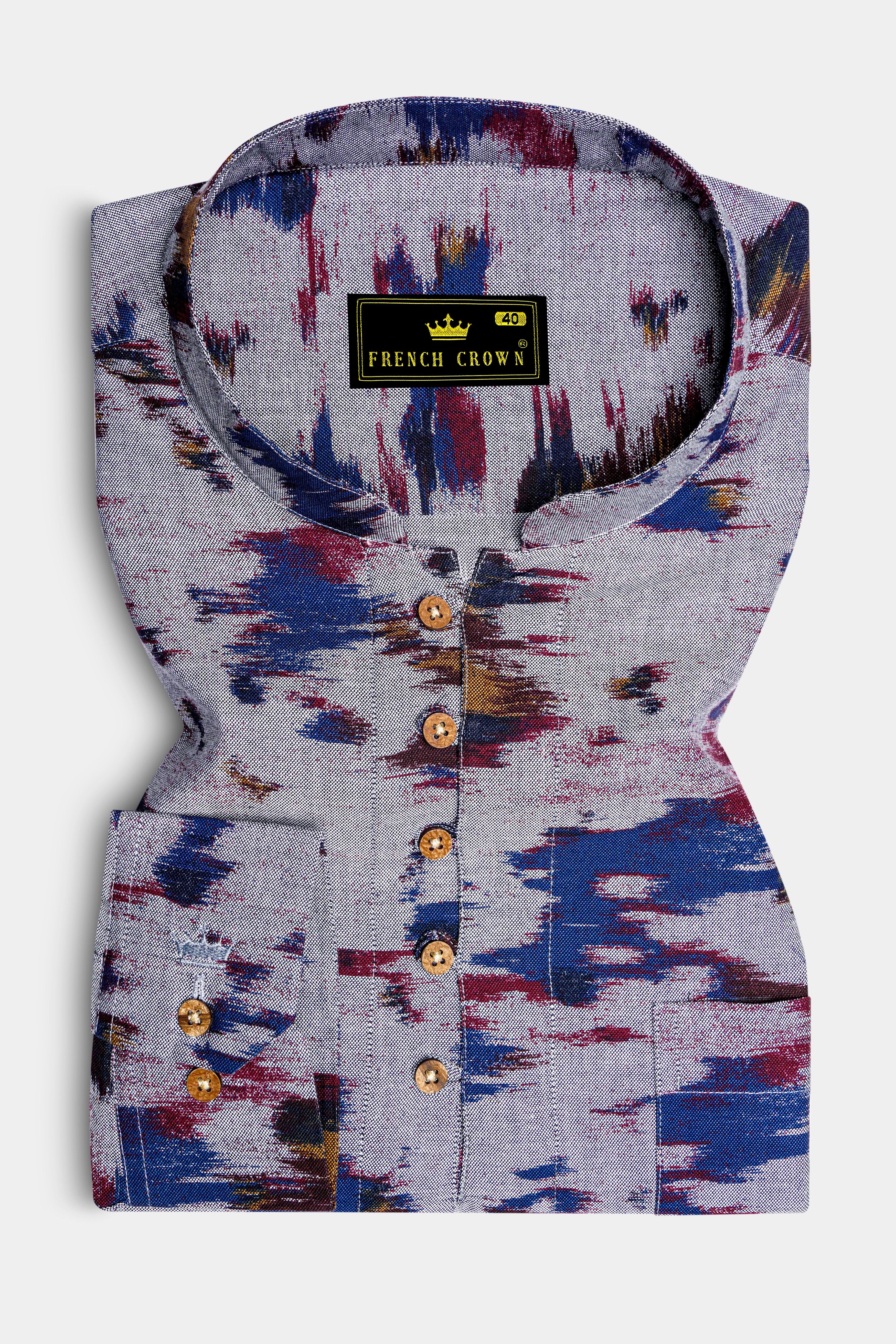 Nebulor-Mountain Mist Gray And San Juan Blue Printed Oxford Premium Cotton Casual Kurta Shirt