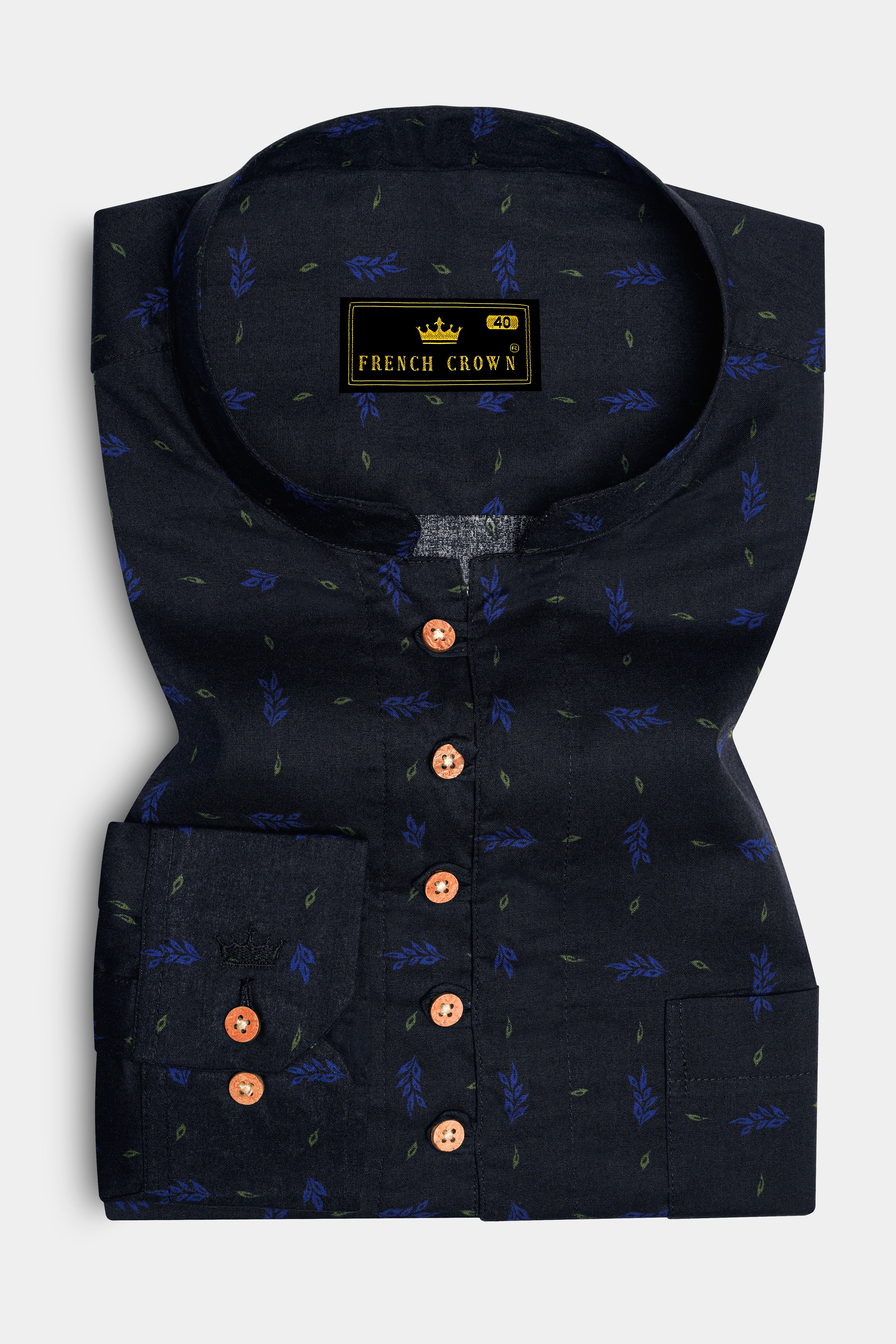 Azurox-Shark Blue Printed Super Soft Premium Cotton Casual Kurta Shirt