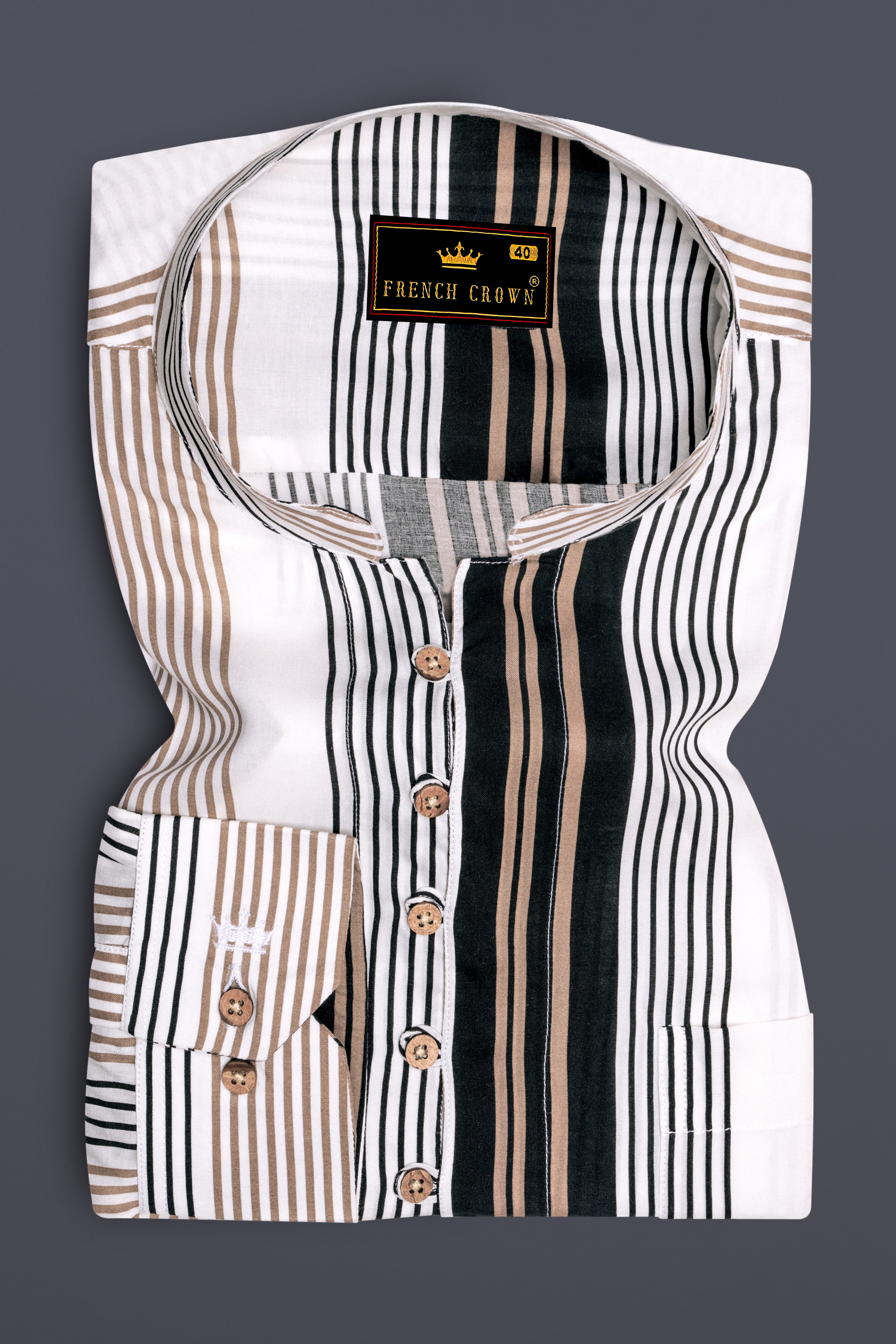 Noctalm-Almond Brown And Jade Black Striped Super Soft Tencel Casual Kurta Shirt