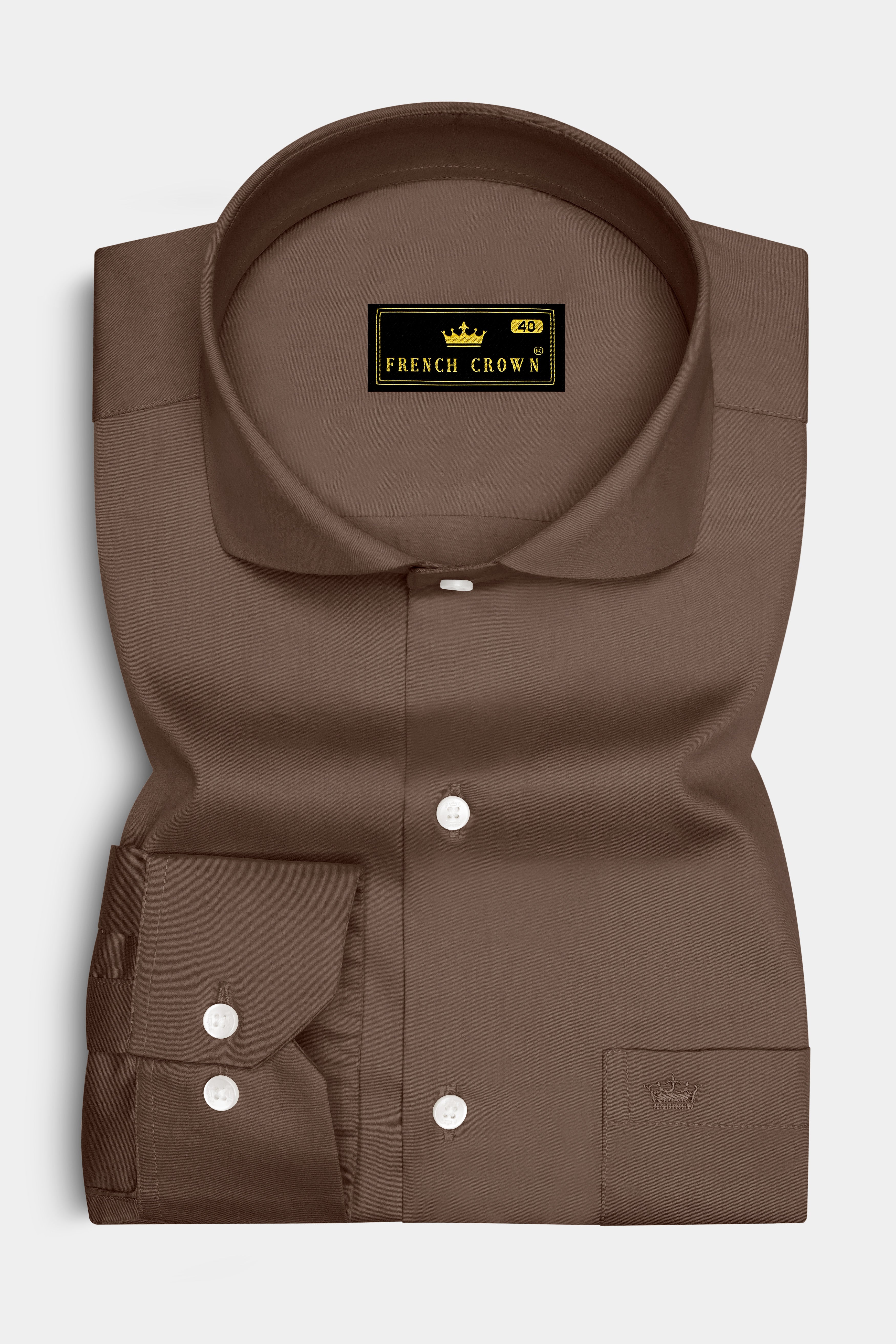 Terraro Ferra Brown Subtle Sheen Super Soft Premium Cotton Cut Away Collar Dress Shirt