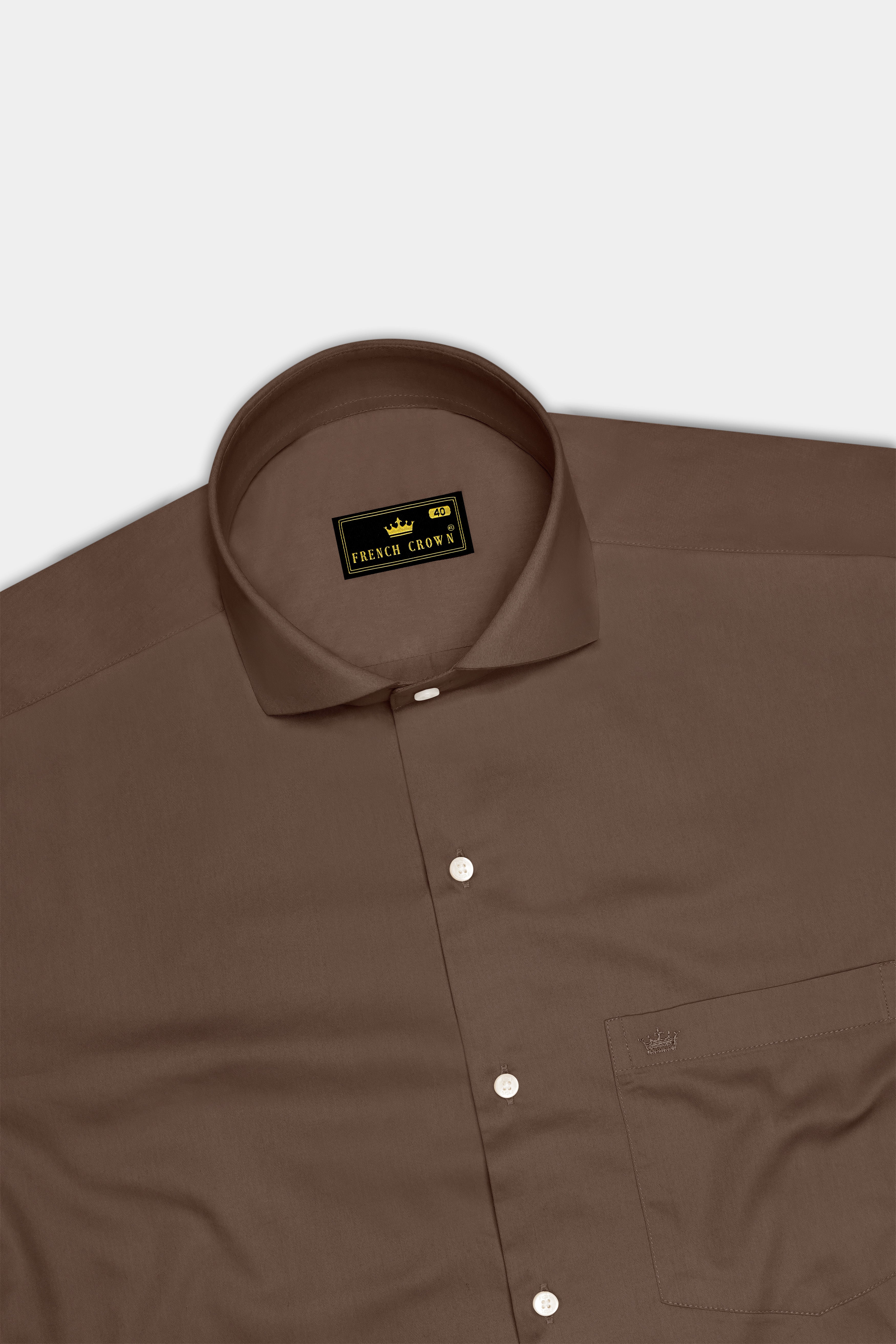 Terraro Ferra Brown Subtle Sheen Super Soft Premium Cotton Cut Away Collar Dress Shirt