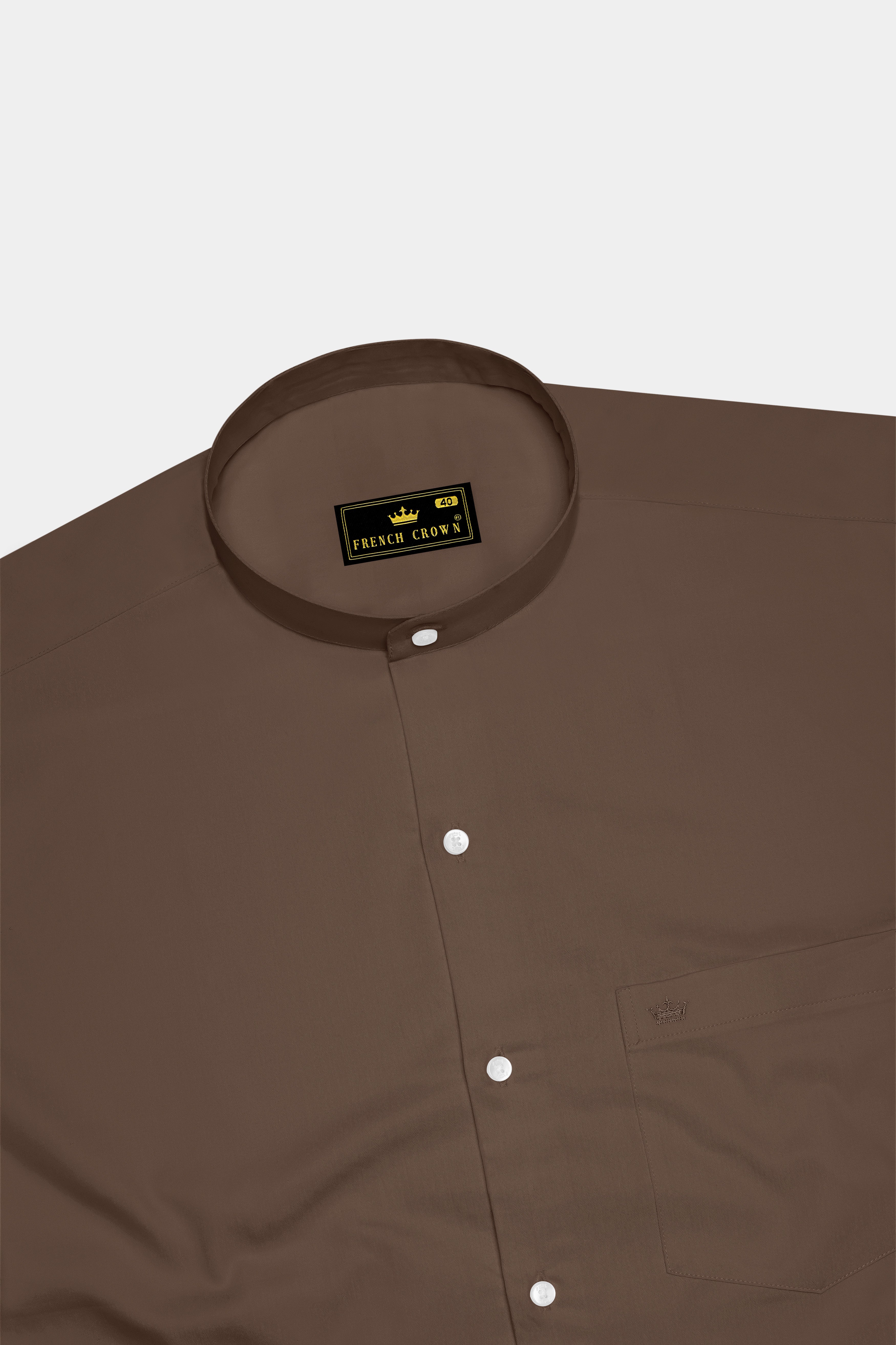Terraro Ferra Brown Subtle Sheen Super Soft Premium Cotton Mandarin Dress Shirt