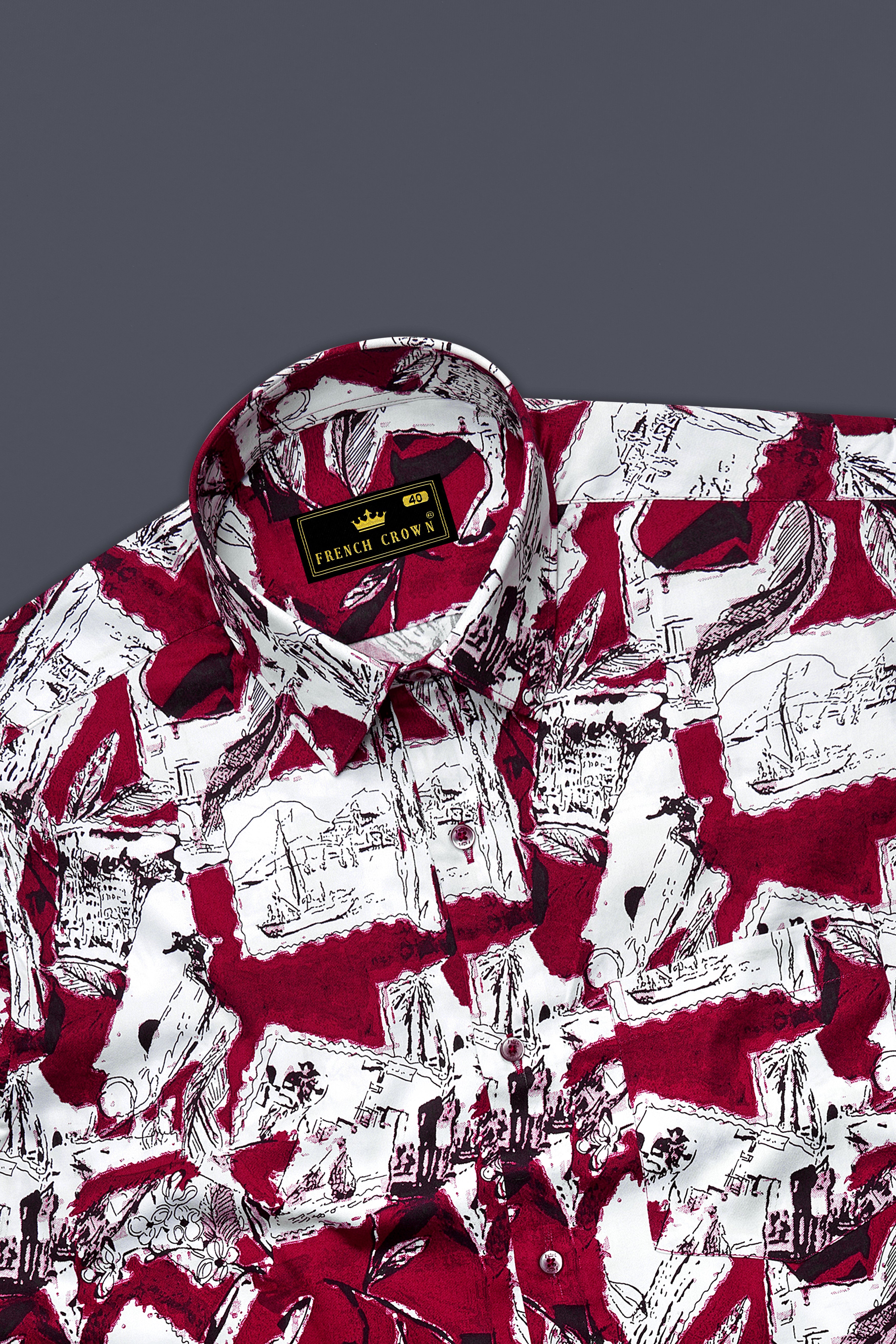 Lustraro Merlot Red And Bright White Printed Subtle Sheen Super Soft Premium Cotton Casual Shirt