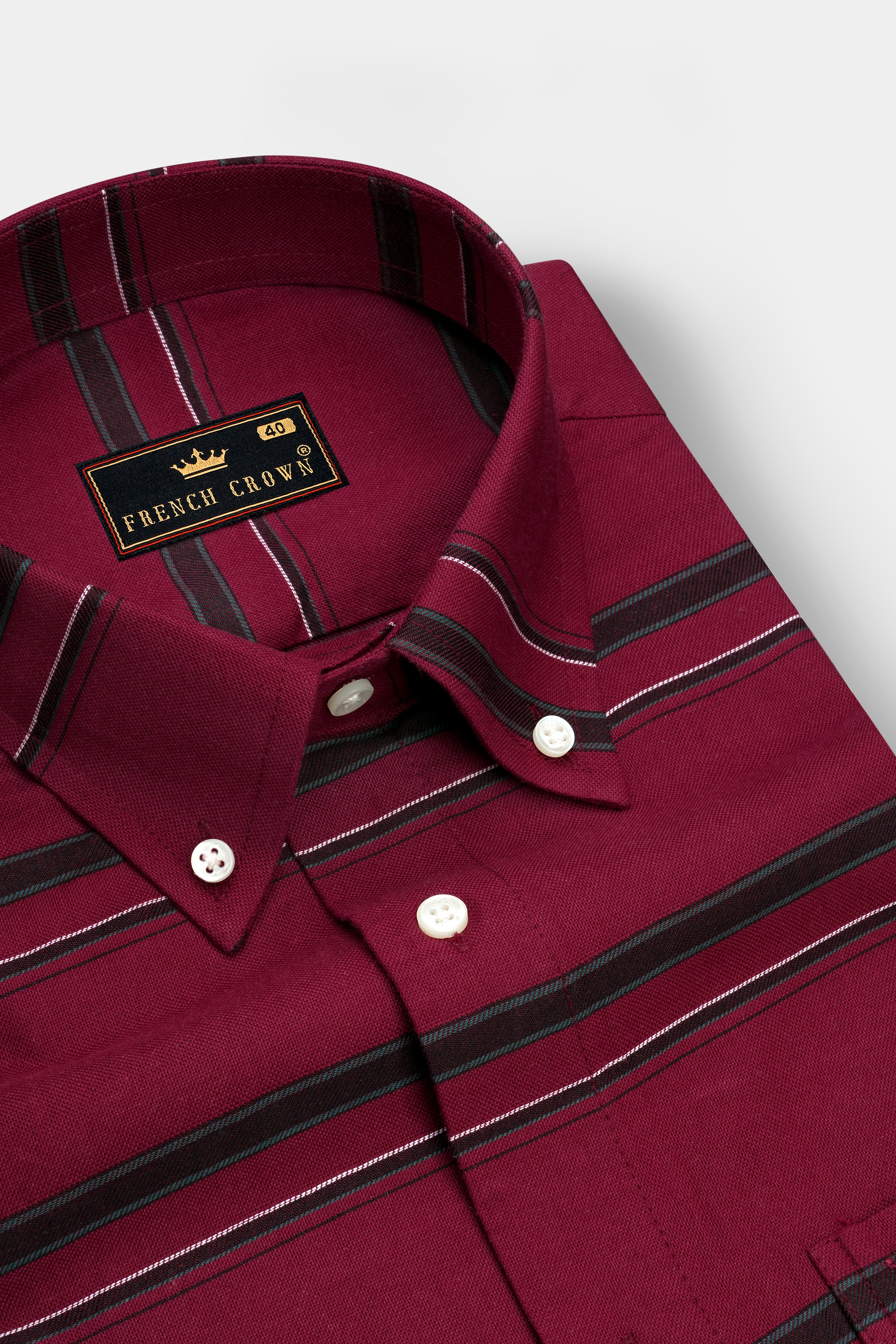 Brunoro Moccaccino Maroon Striped Oxford Premium Cotton Casual Shirt
