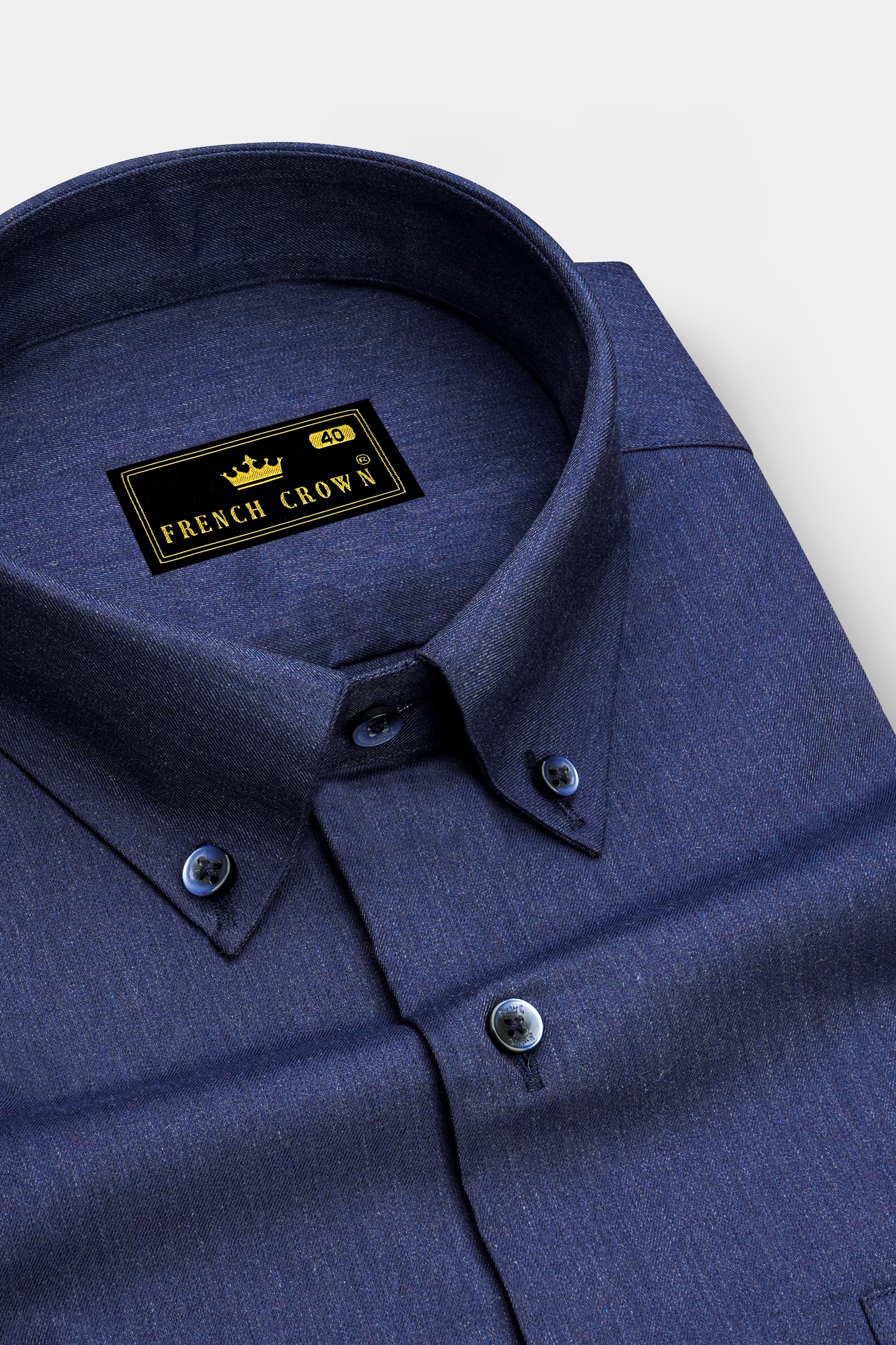 Nocturo Rhino Blue Textured Premium Denim Dress Shirt