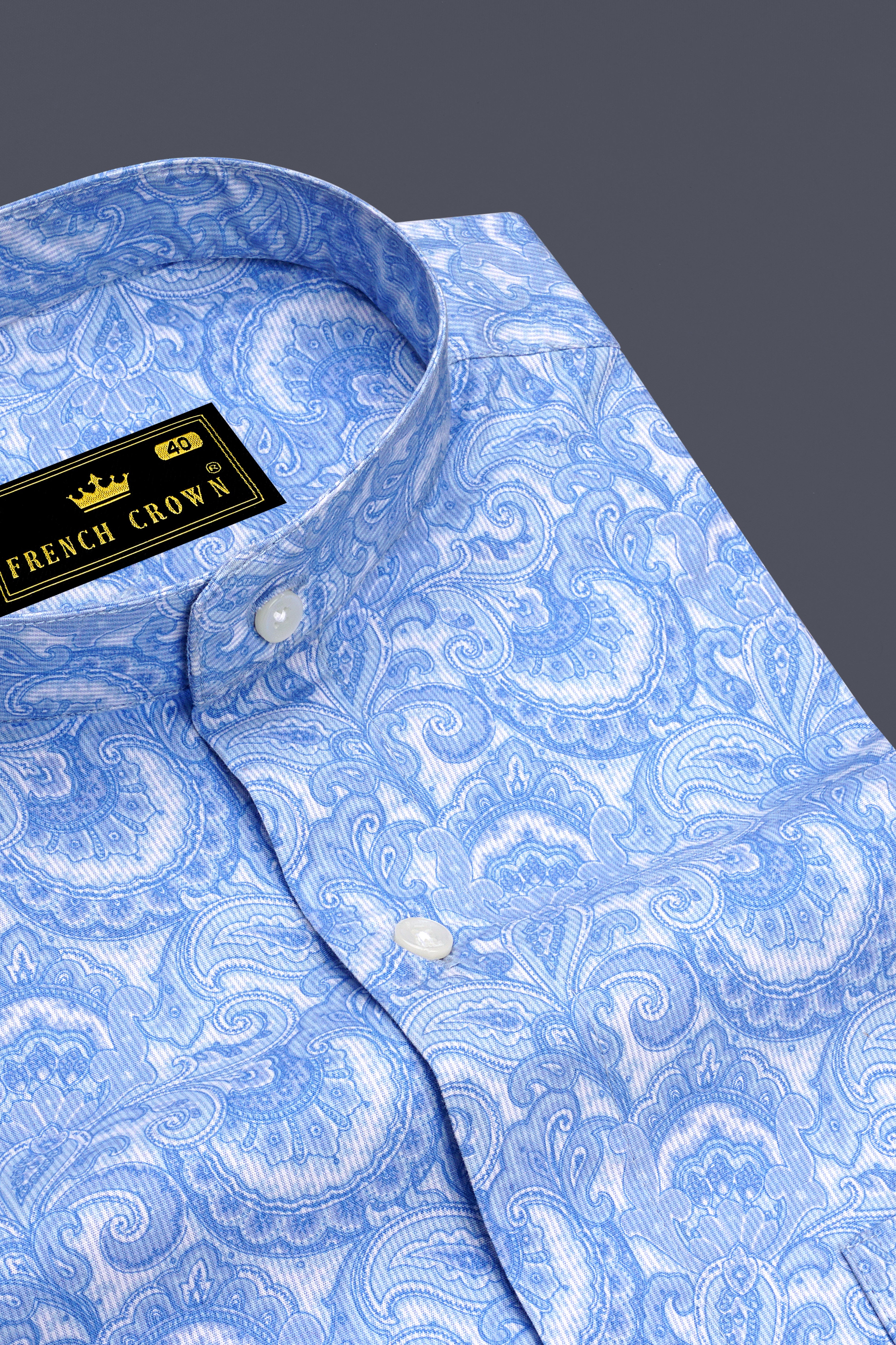 Azurique Crystal Blue Floral Paisley printed Super Soft Premium Cotton Stretchable Casual Shirt