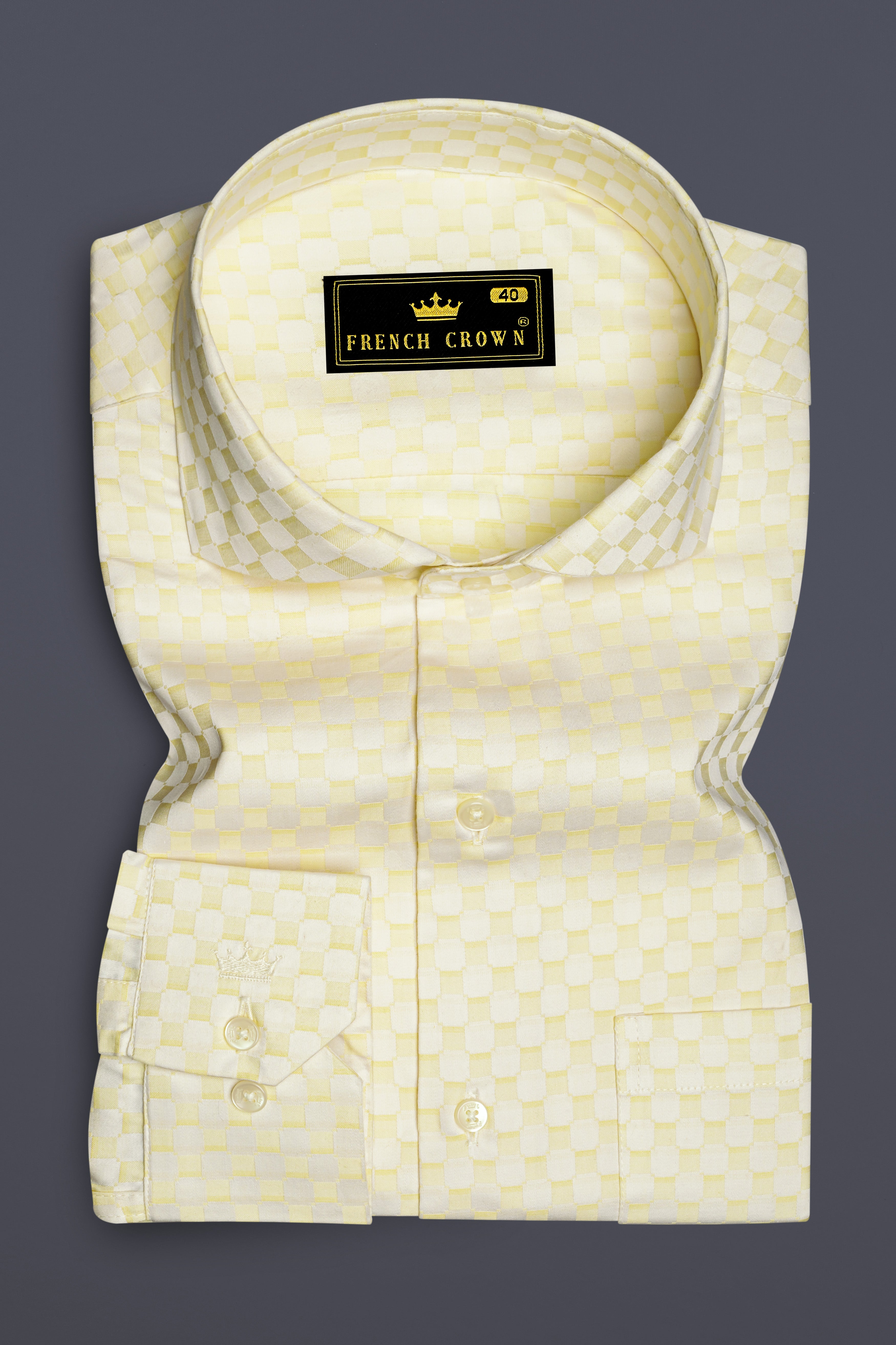 Aureno Raffia Yellow Jacquard Textured Premium Cotton Dress Shirt