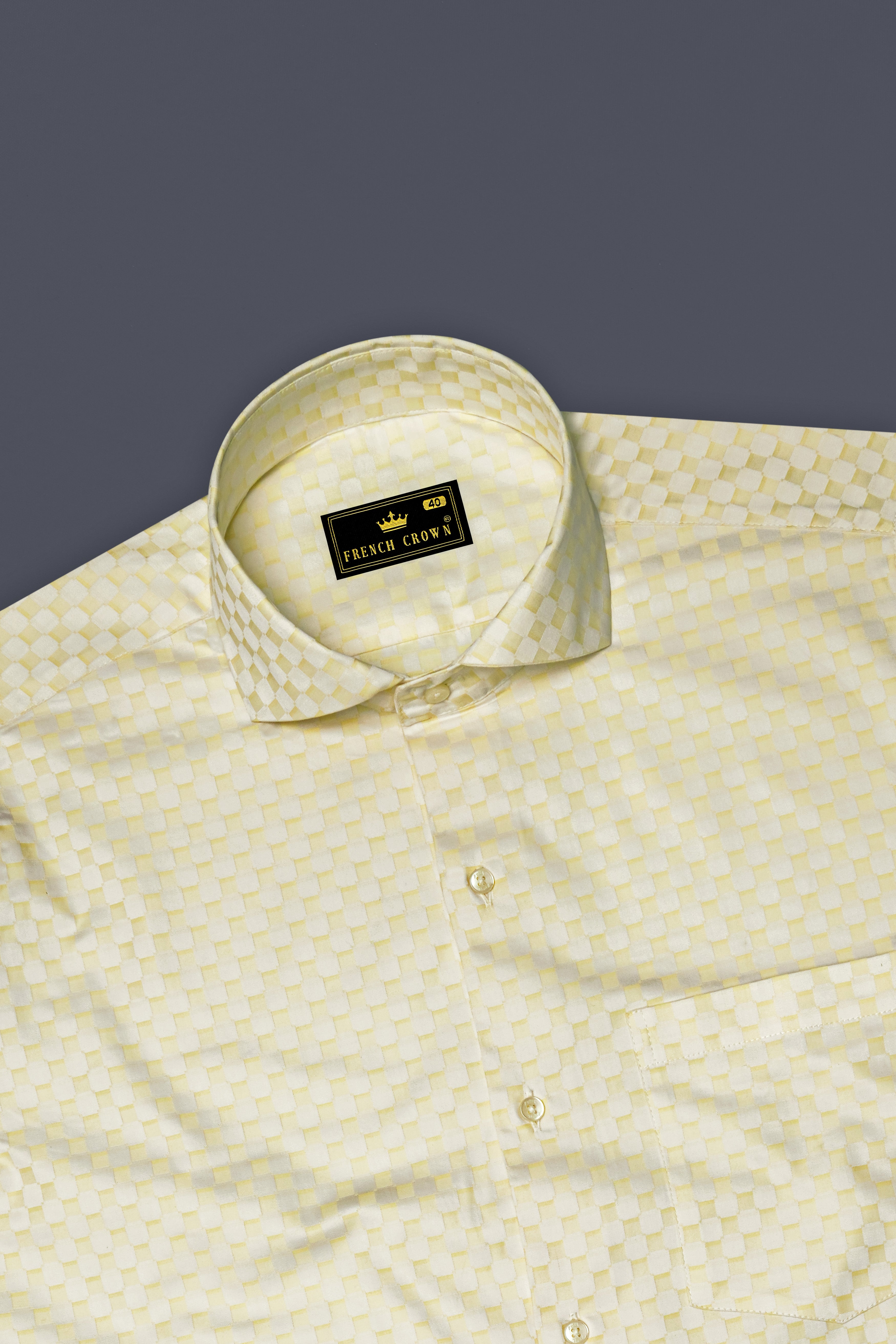 Aureno Raffia Yellow Jacquard Textured Premium Cotton Dress Shirt