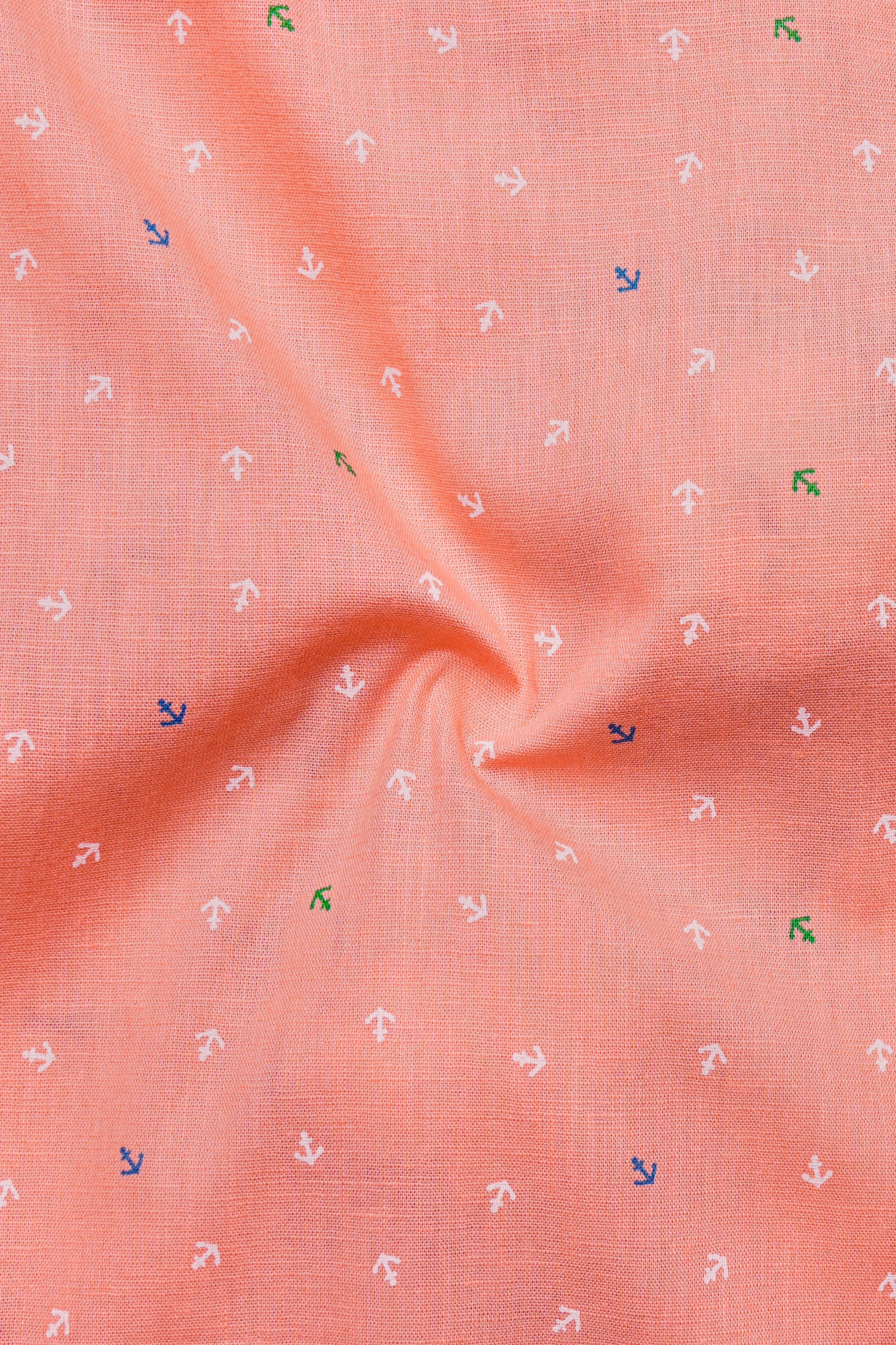 Marivon Tumbleweed Peach Printed Anchor Printed Luxurious Linen Dress Shirt