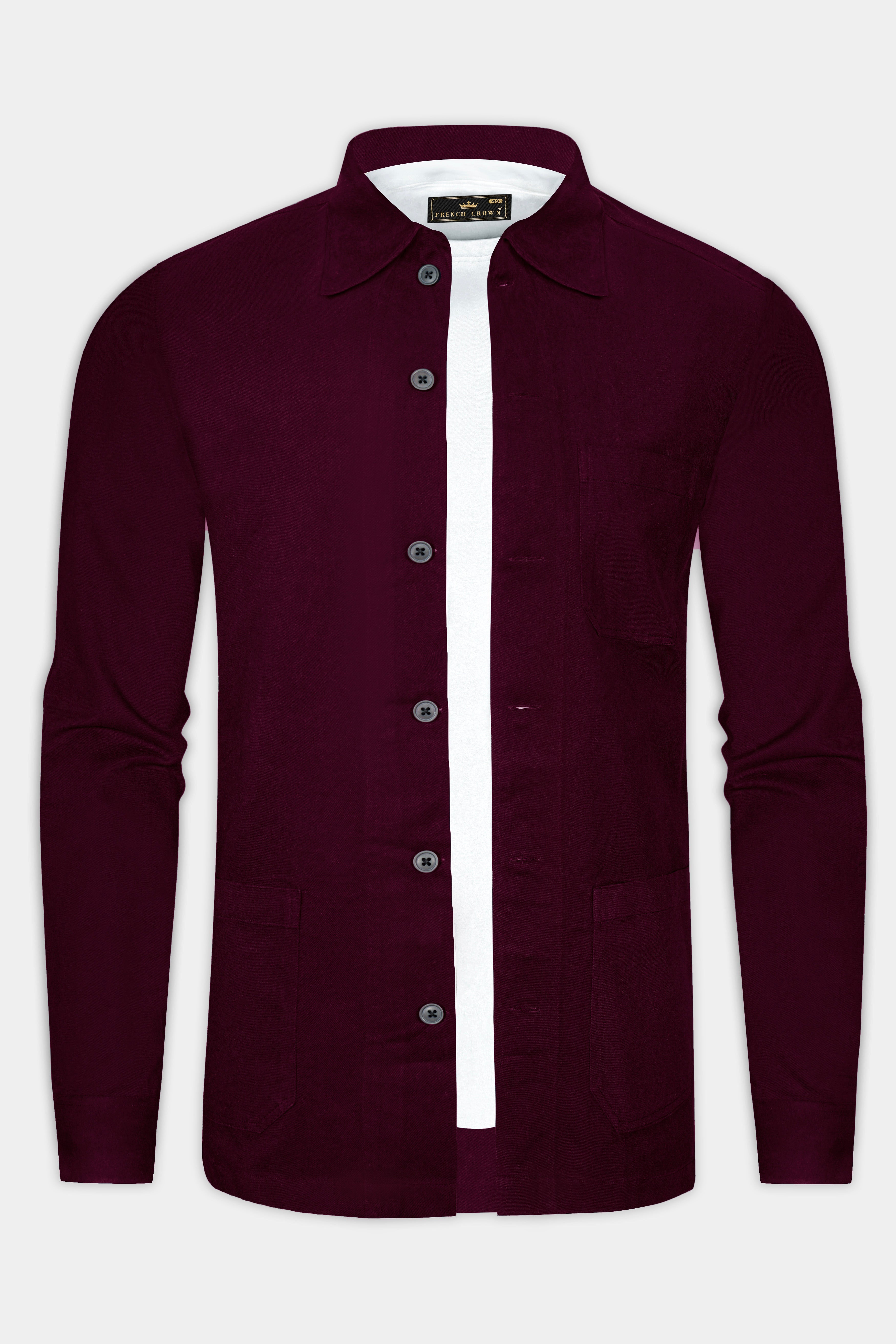 Vinoro Sepia Maroon Textured Heavyweight Flannel Premium Cotton Casual Designer Overshirt/shacket
