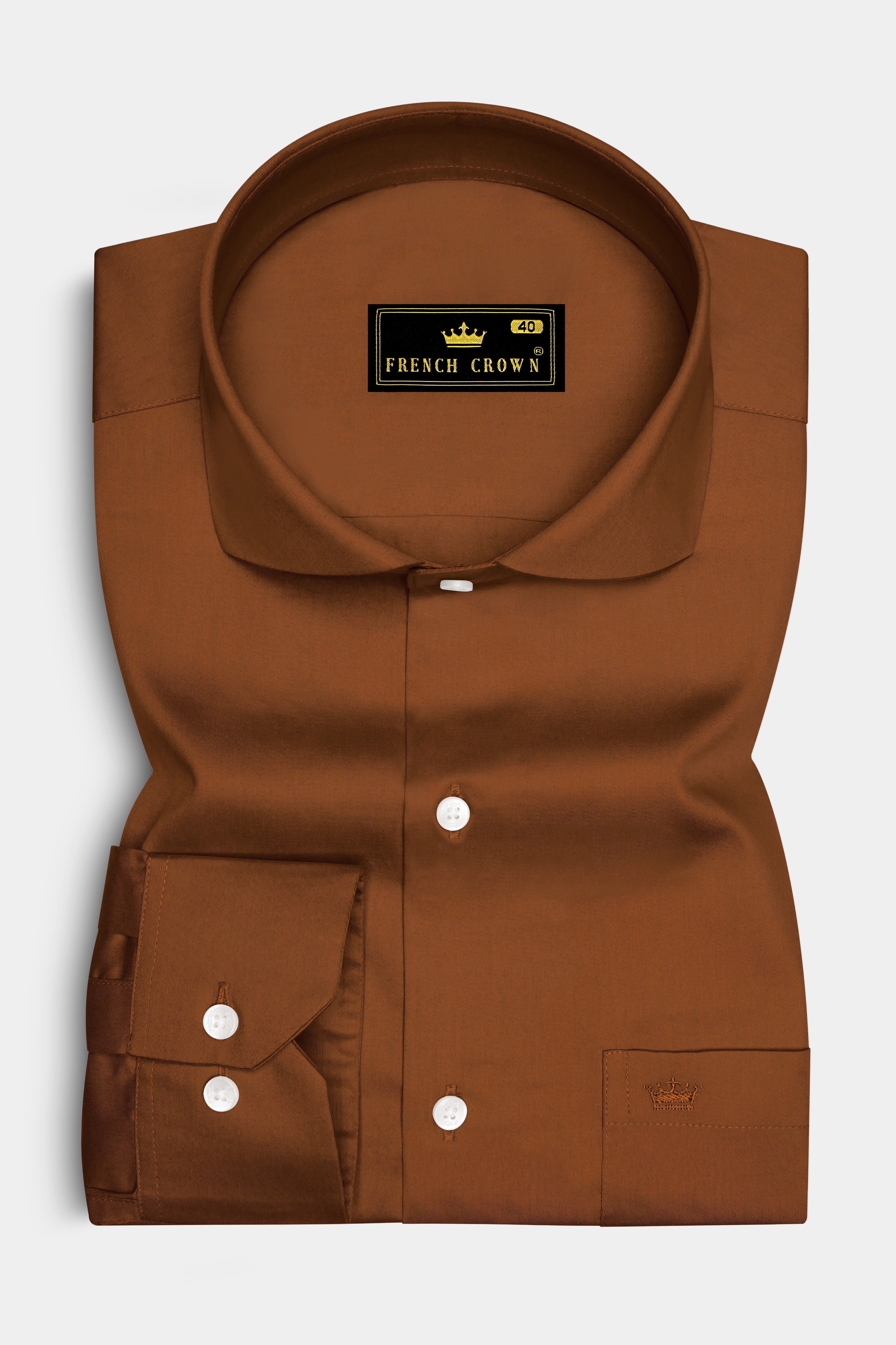 Umbero-Walnut Brown Subtle Sheen Super Soft Premium Cotton Cut Away Collar Dress Shirt