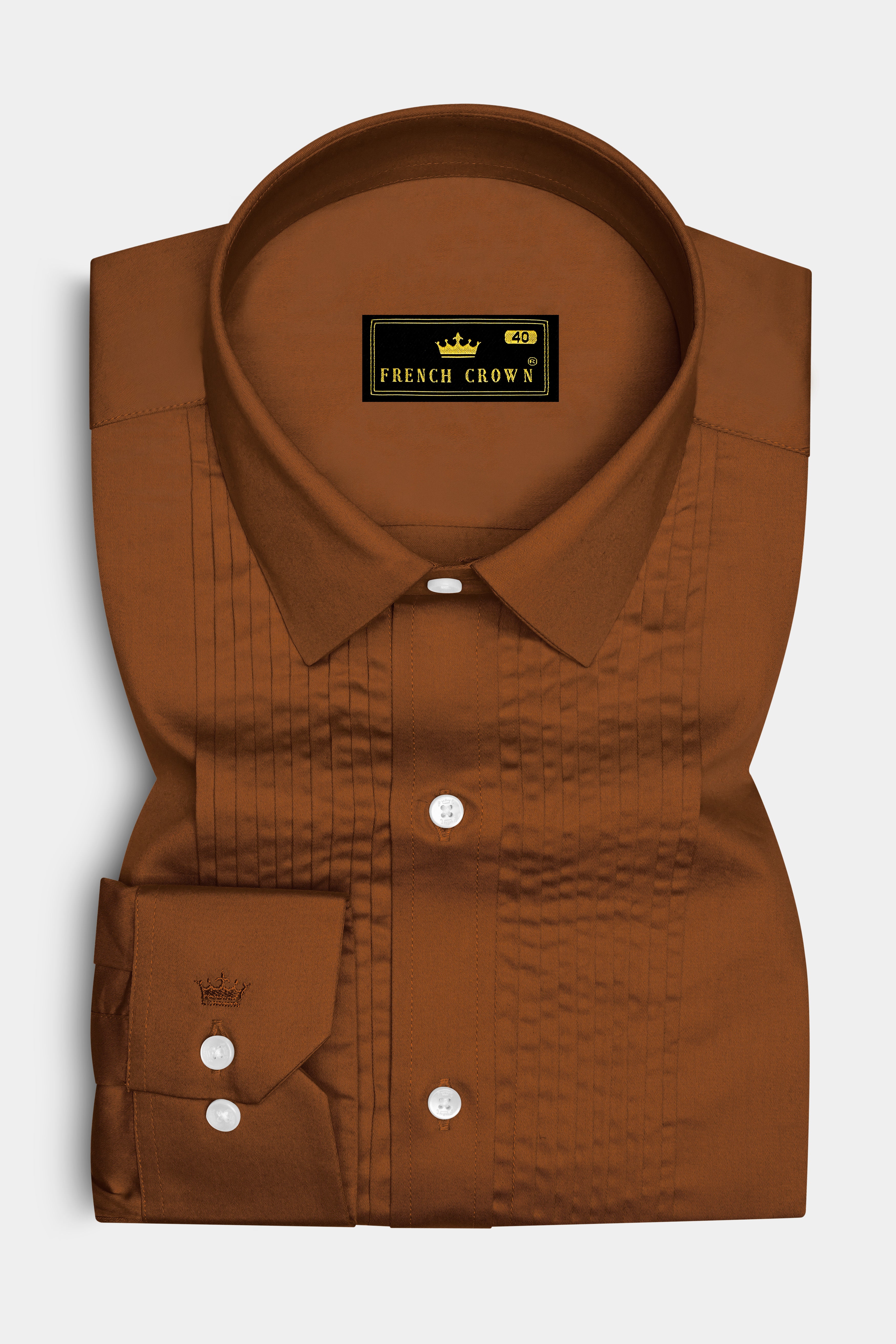 Umbero-Walnut Brown Subtle Sheen Super Soft Premium Cotton Tuxedo Dress Shirt
