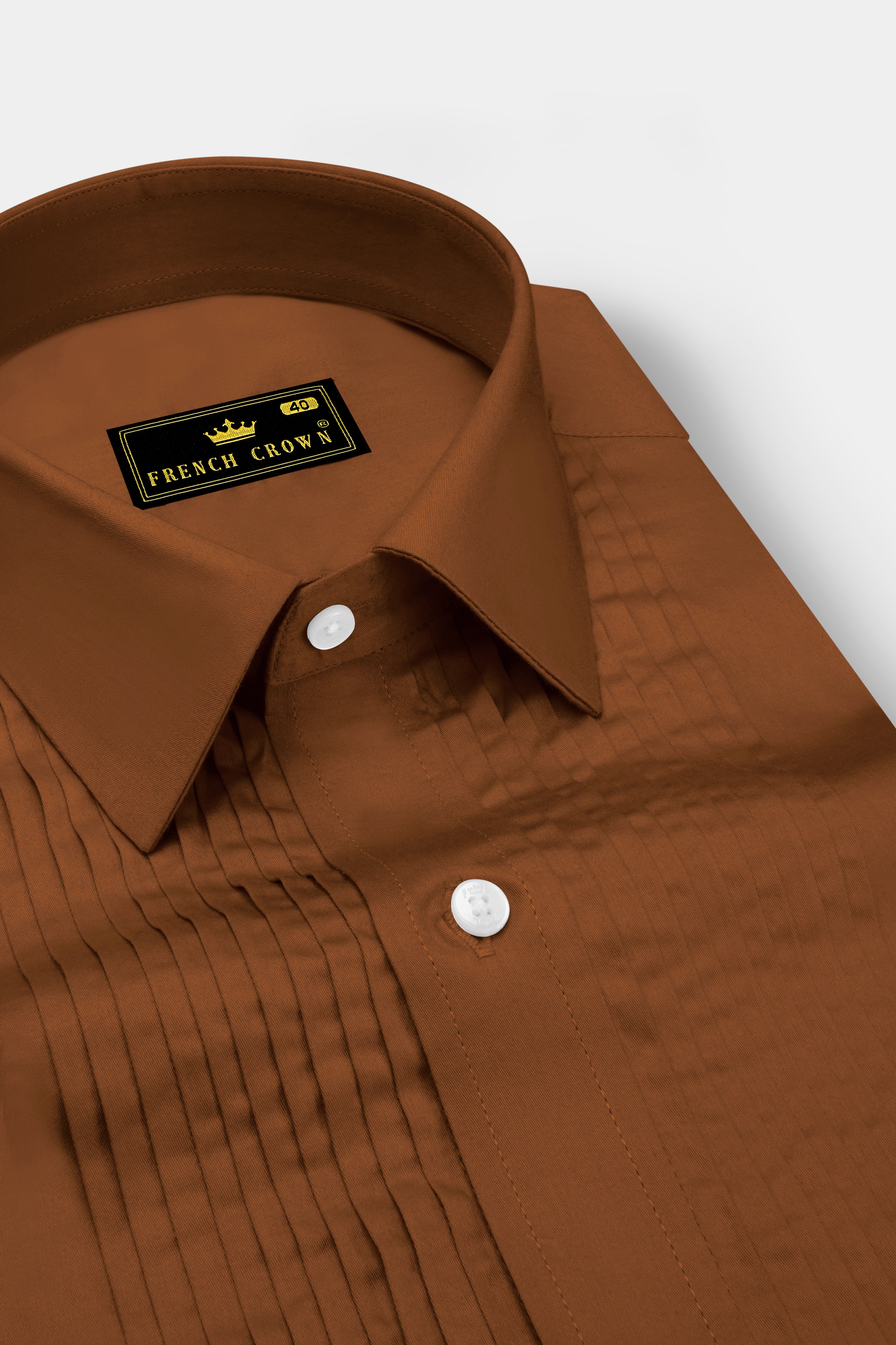 Umbero-Walnut Brown Subtle Sheen Super Soft Premium Cotton Tuxedo Dress Shirt