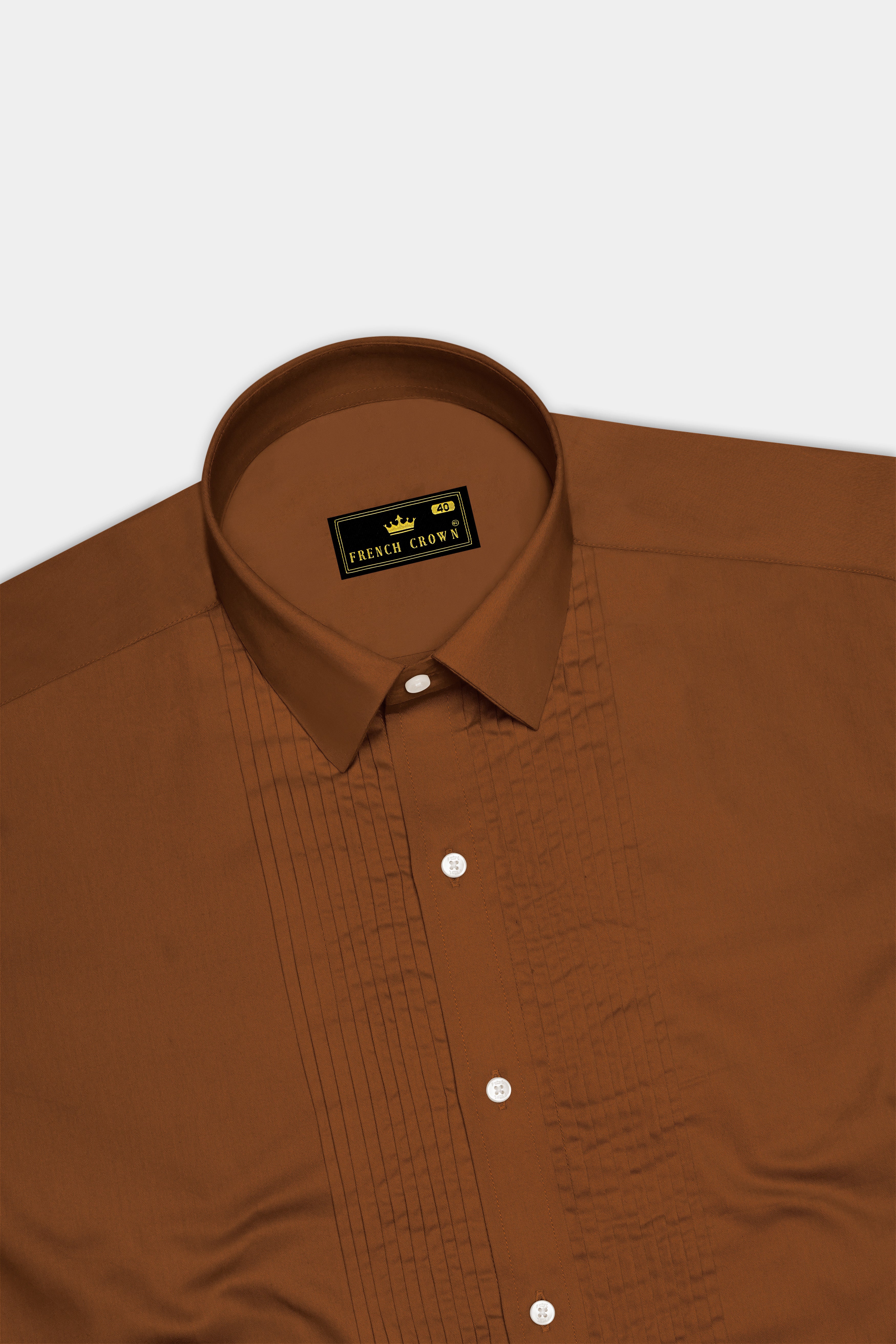 Umbero-Walnut Brown Subtle Sheen Super Soft Premium Cotton Tuxedo Dress Shirt