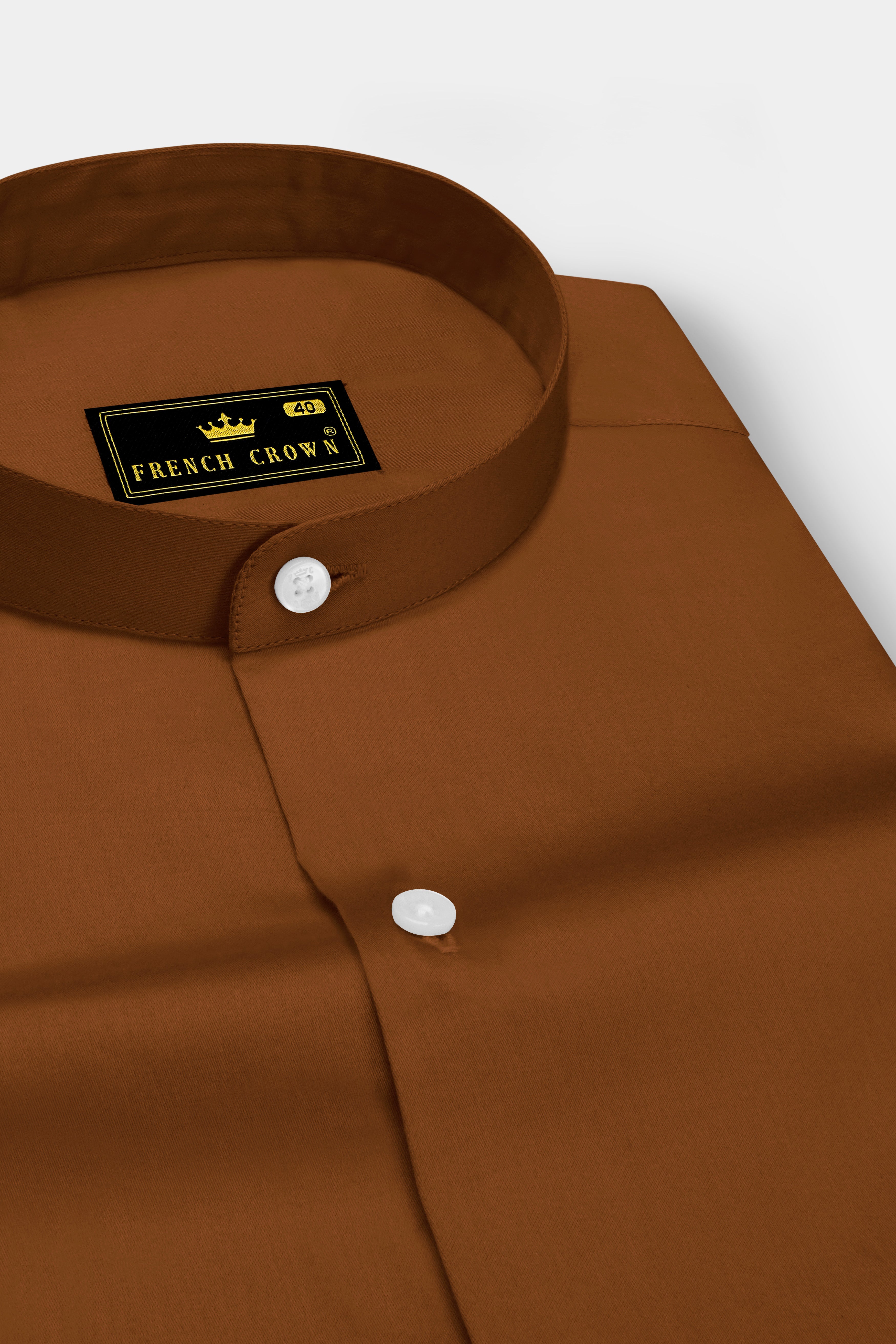 Umbero-Walnut Brown Subtle Sheen Super Soft Premium Cotton Mandarin Dress Shirt