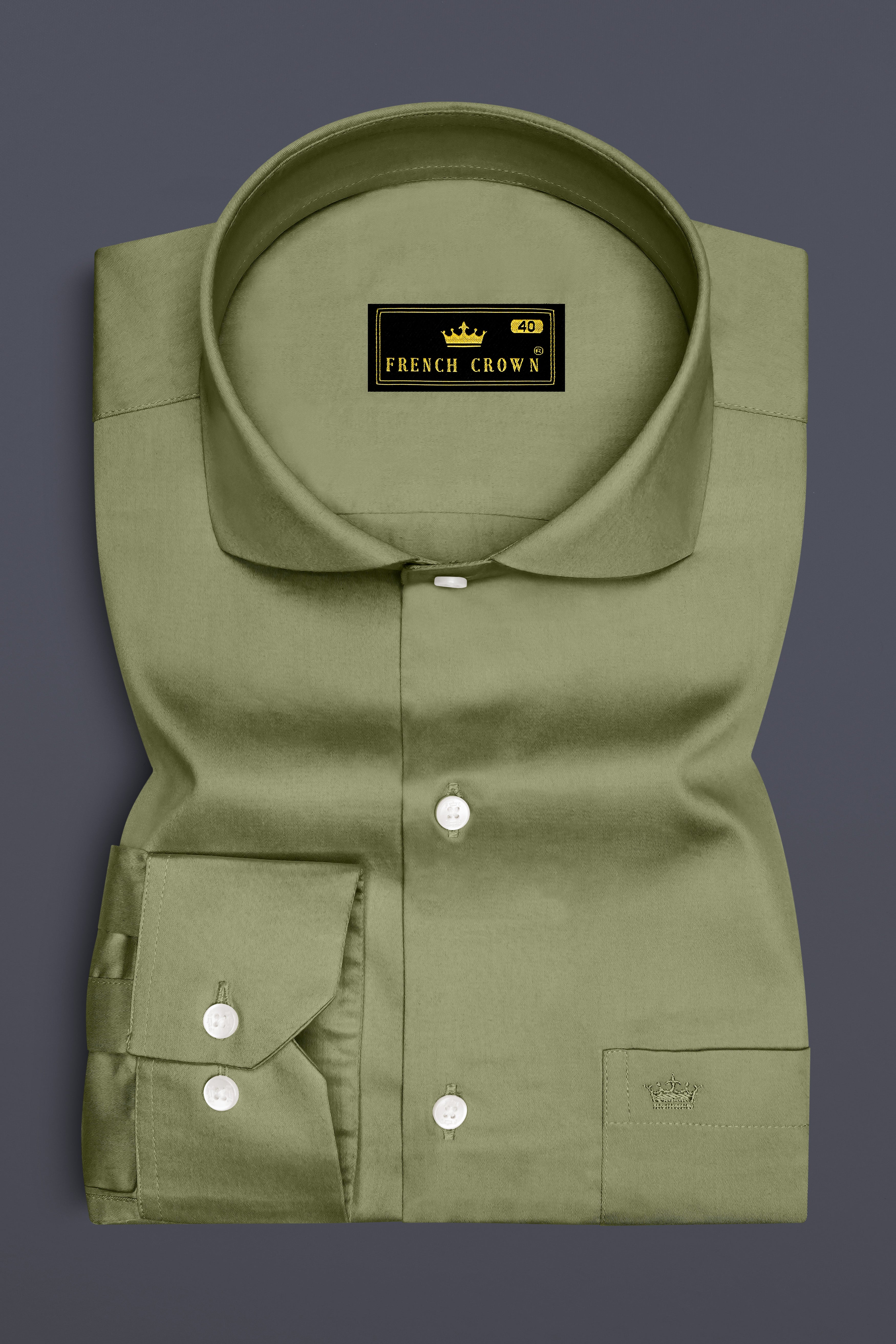Olvoro-Flex Smoke Green Subtle Sheen Super Soft Premium Cotton Cut Away Collar Dress Shirt
