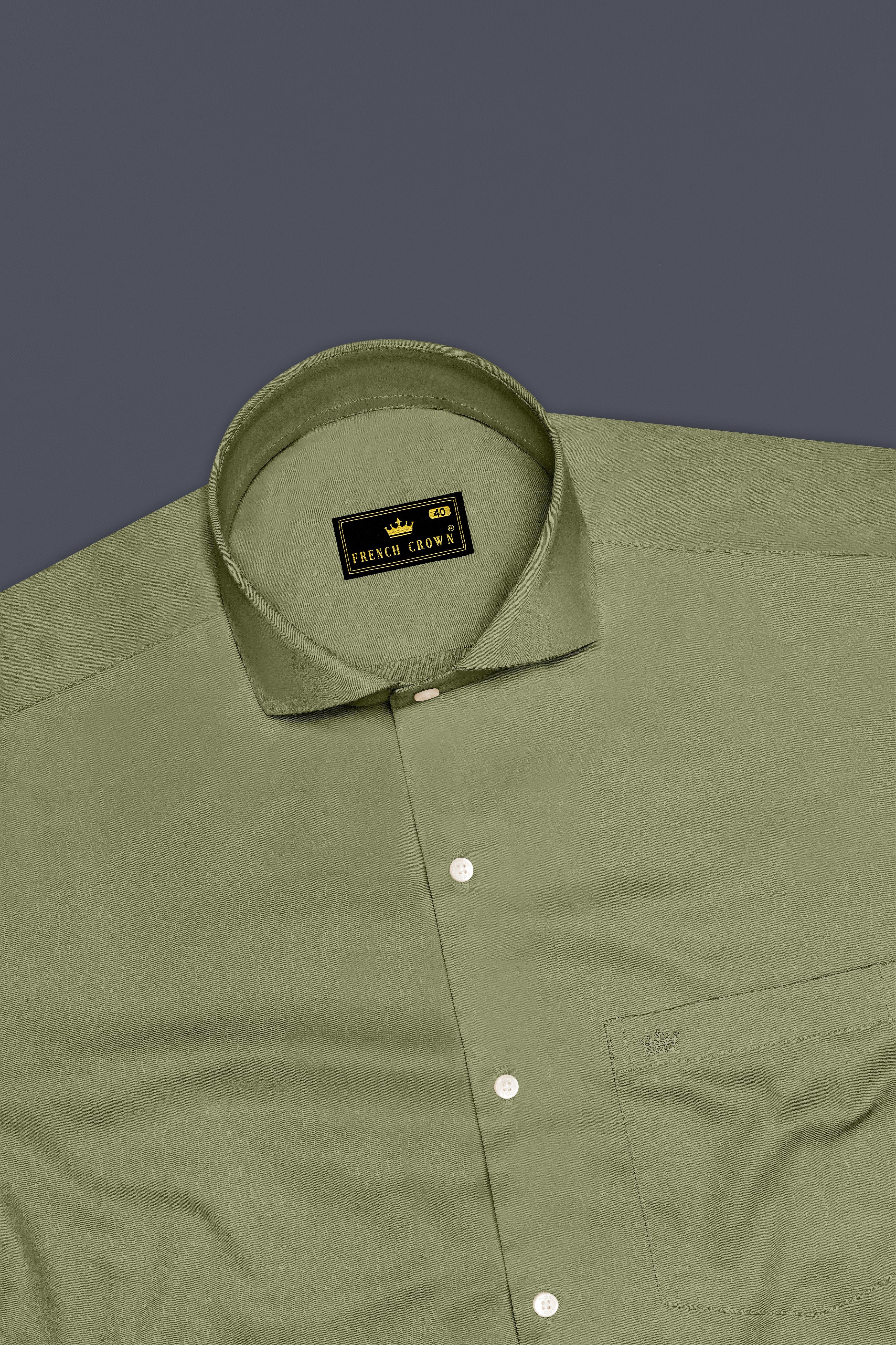 Olvoro-Flex Smoke Green Subtle Sheen Super Soft Premium Cotton Cut Away Collar Dress Shirt