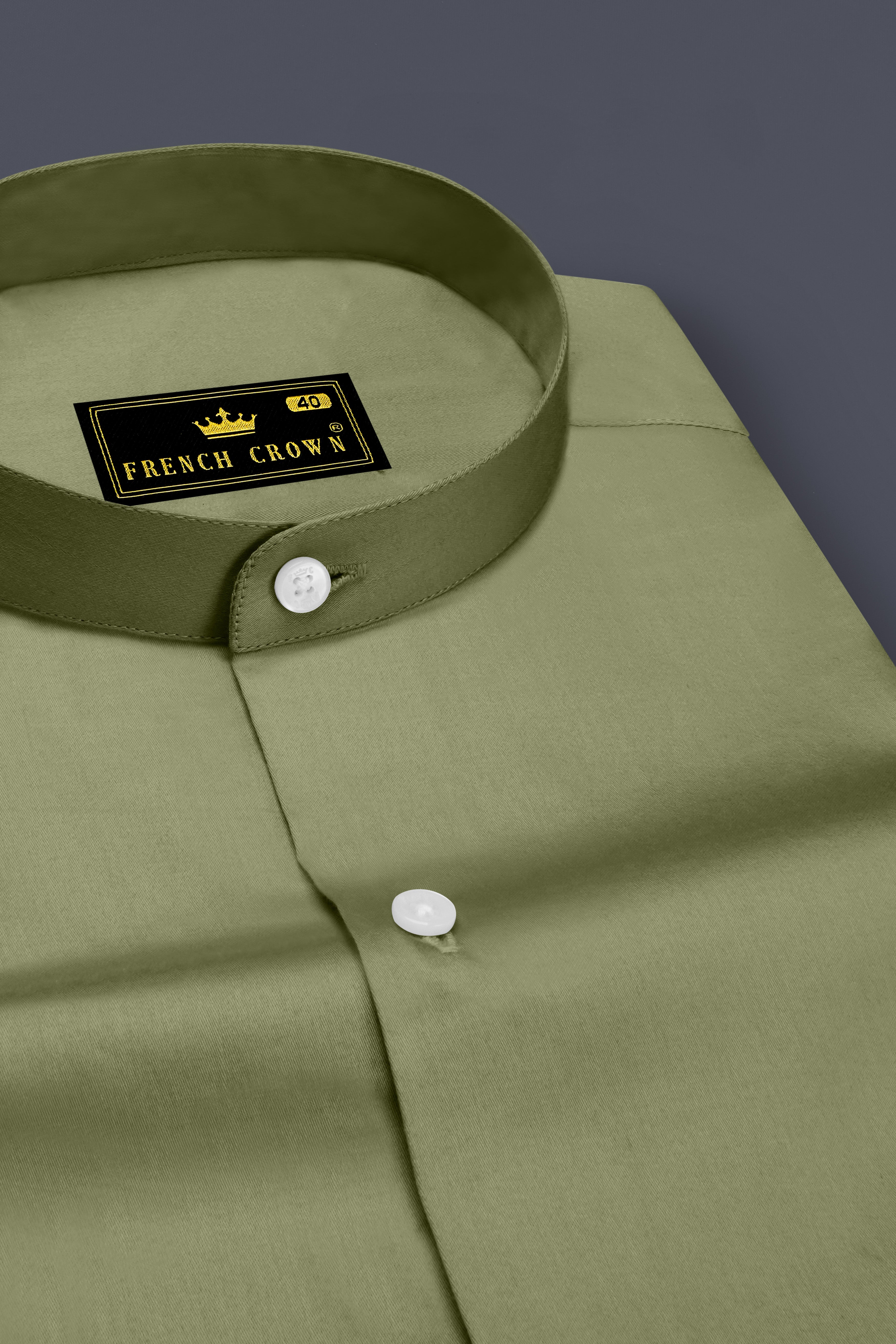 Olvoro-Flex Smoke Green Subtle Sheen Super Soft Premium Cotton Mandarin Dress Shirt