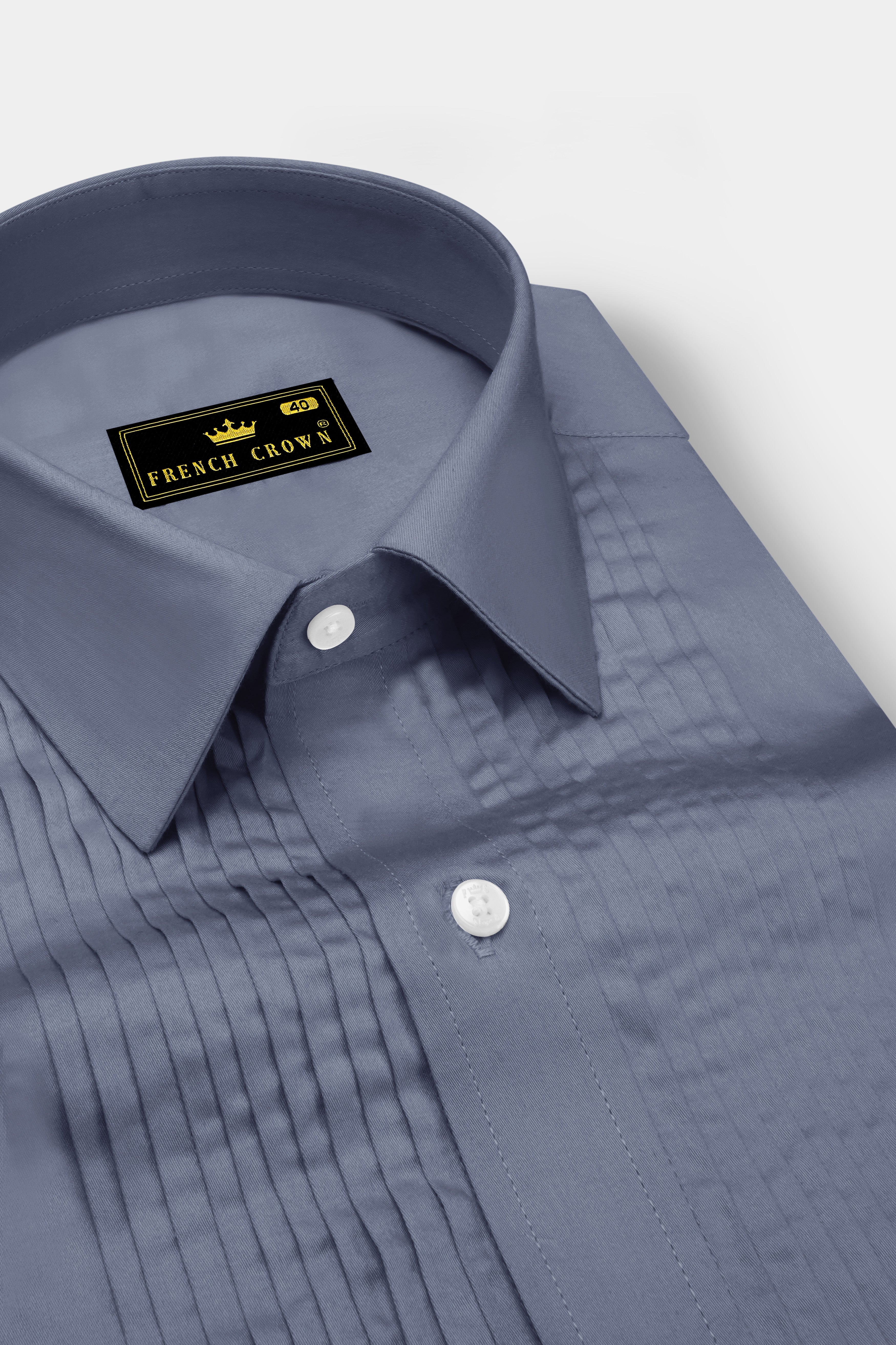 Argento-Shuttle Gray Subtle Sheen Super Soft Premium Cotton Tuxedo Dress Shirt