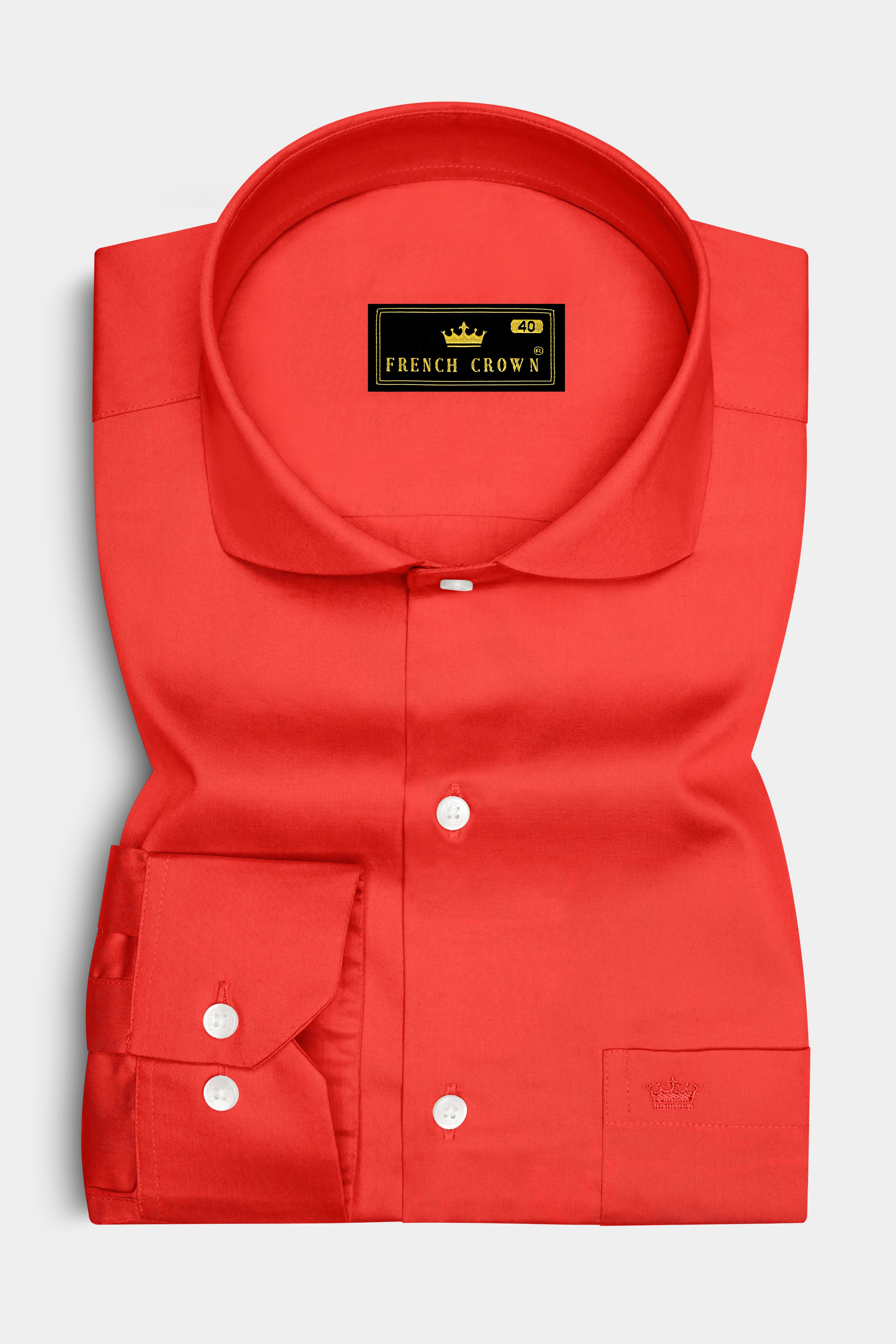 Mandoro-Coral Orange Subtle Sheen Super Soft Premium Cotton Cut Away Collar Dress Shirt