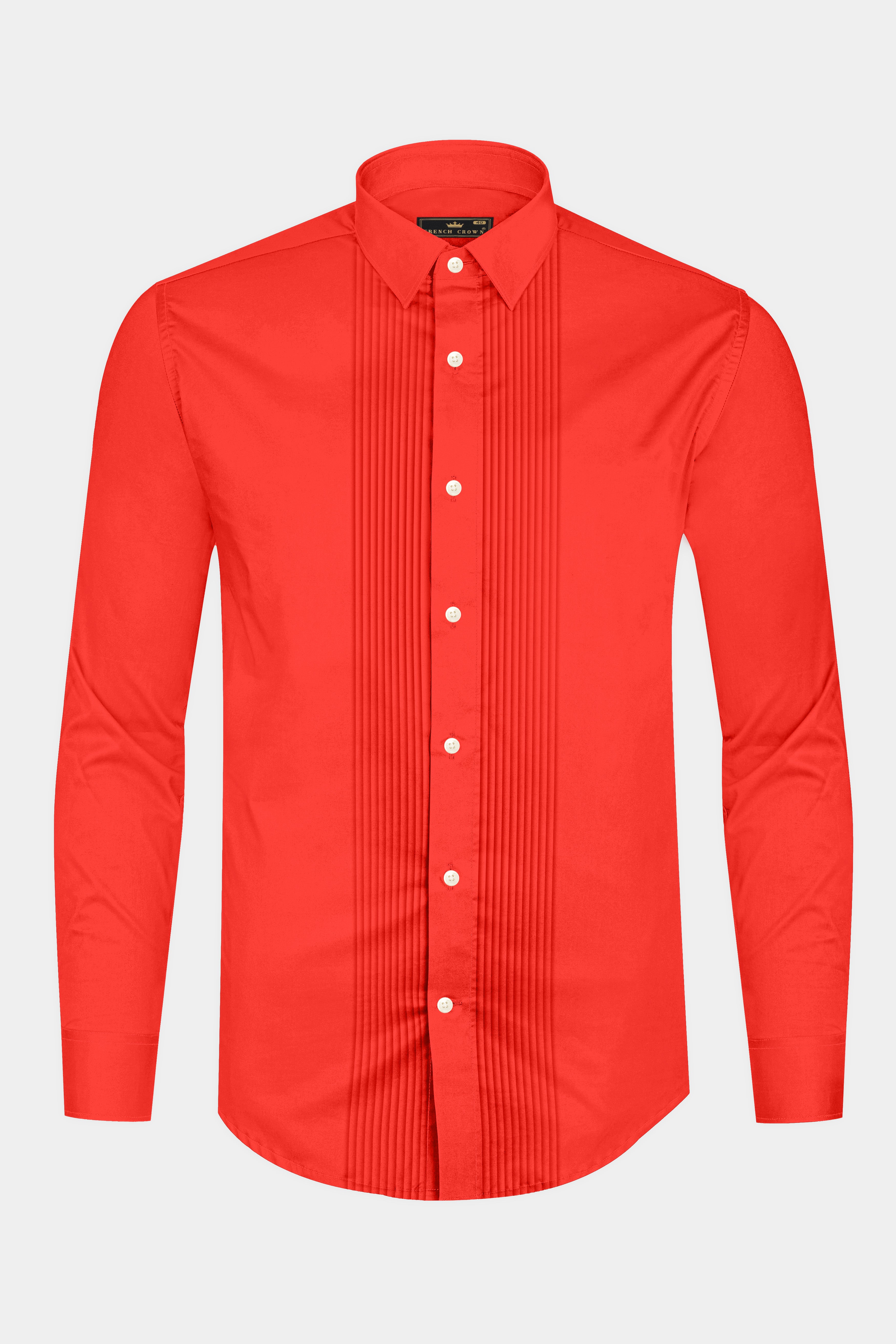 Mandoro-Coral Orange Subtle Sheen Super Soft Premium Cotton Tuxedo Dress Shirt
