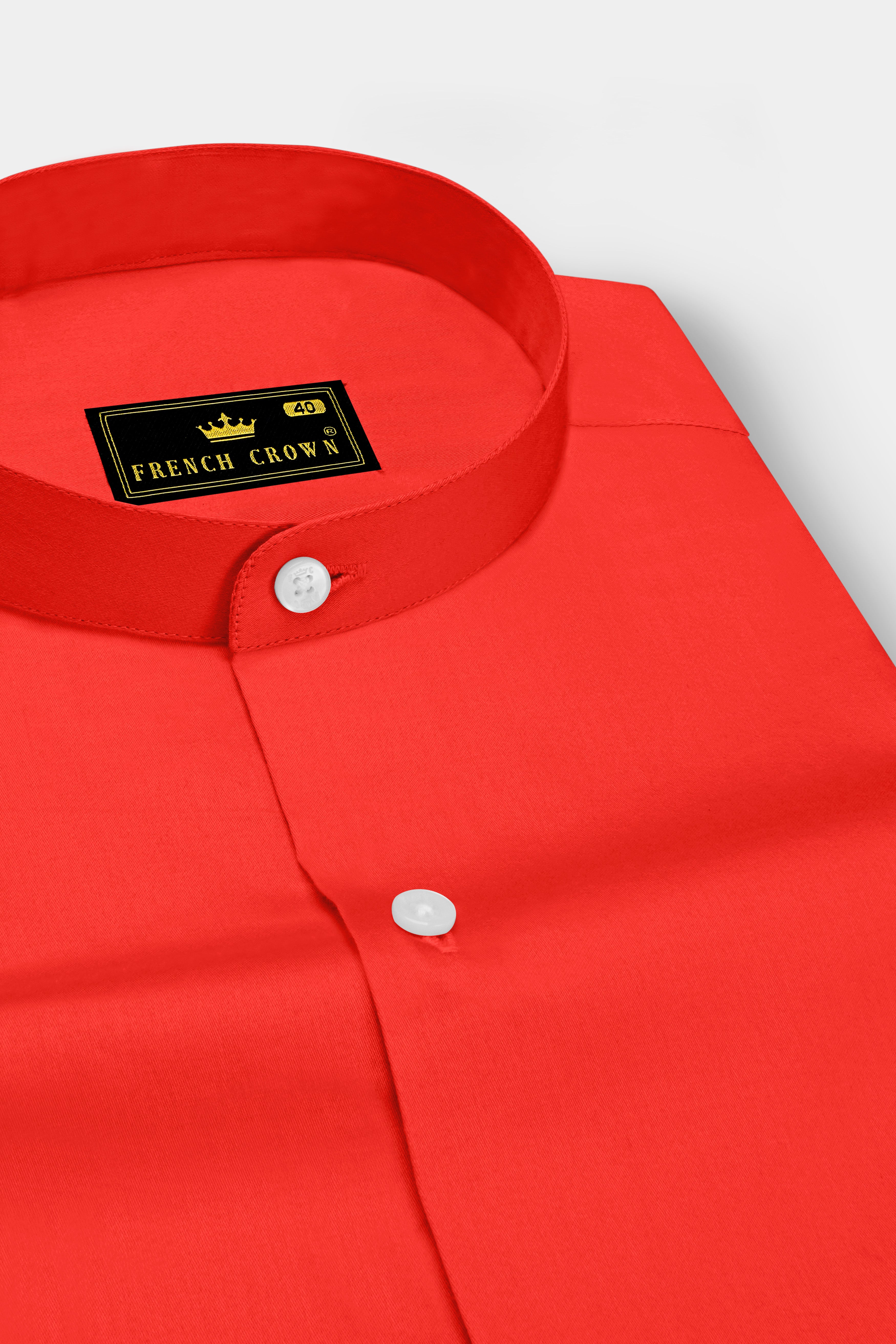 Mandoro-Coral Orange Subtle Sheen Super Soft Premium Cotton Mandarin Dress Shirt