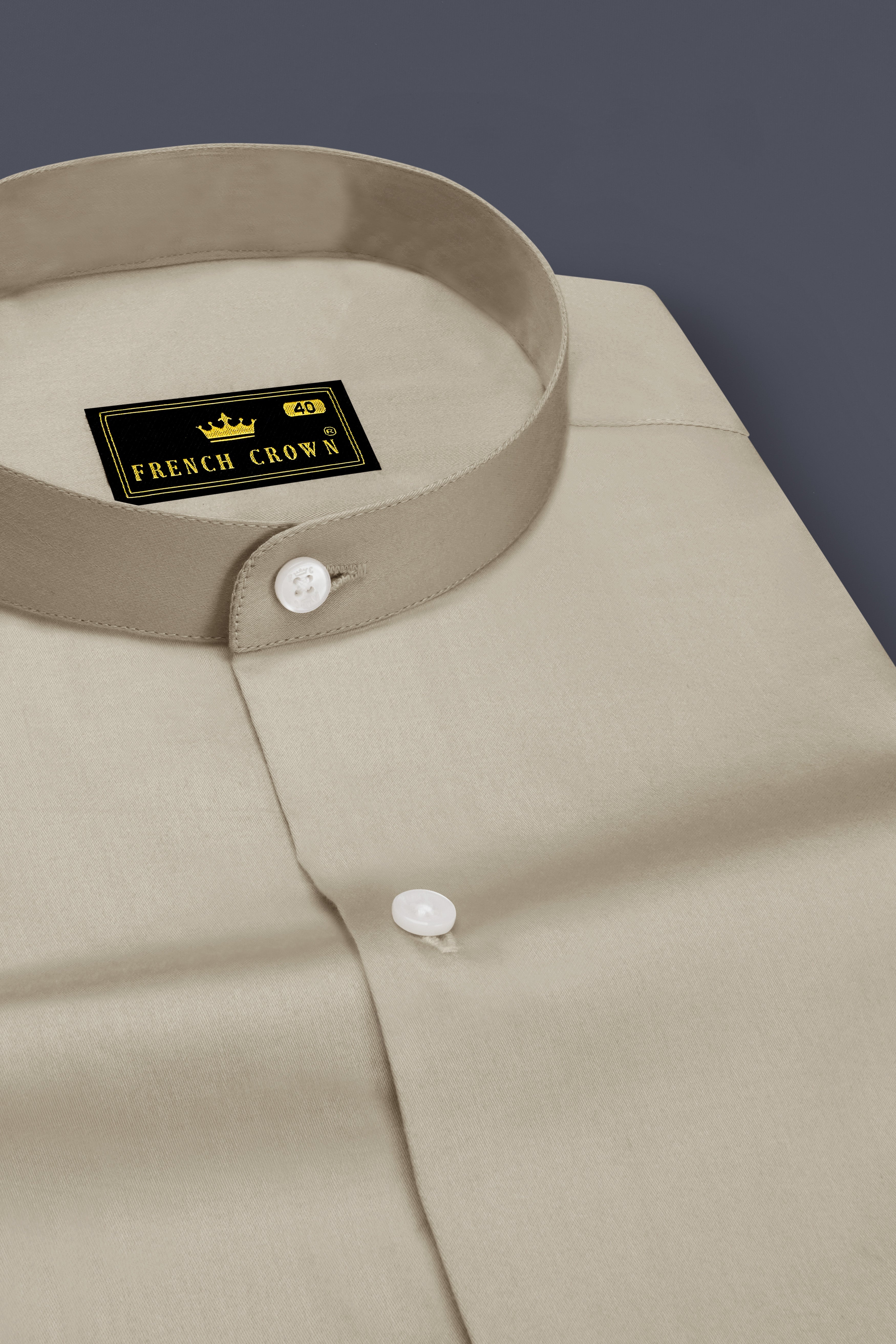 Ivoro-Malta Cream Subtle Sheen Super Soft Premium Cotton Mandarin Dress Shirt
