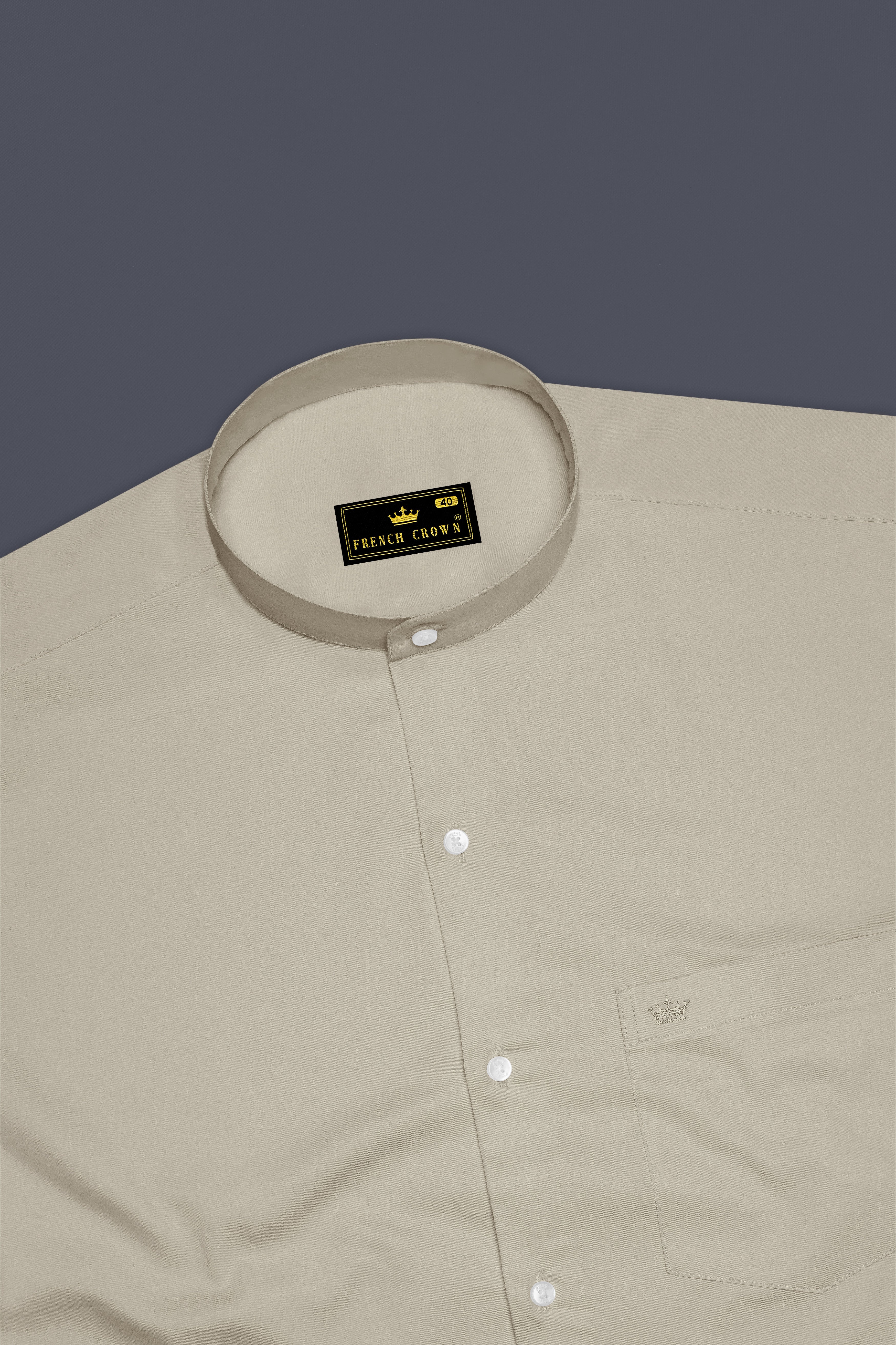 Ivoro-Malta Cream Subtle Sheen Super Soft Premium Cotton Mandarin Dress Shirt