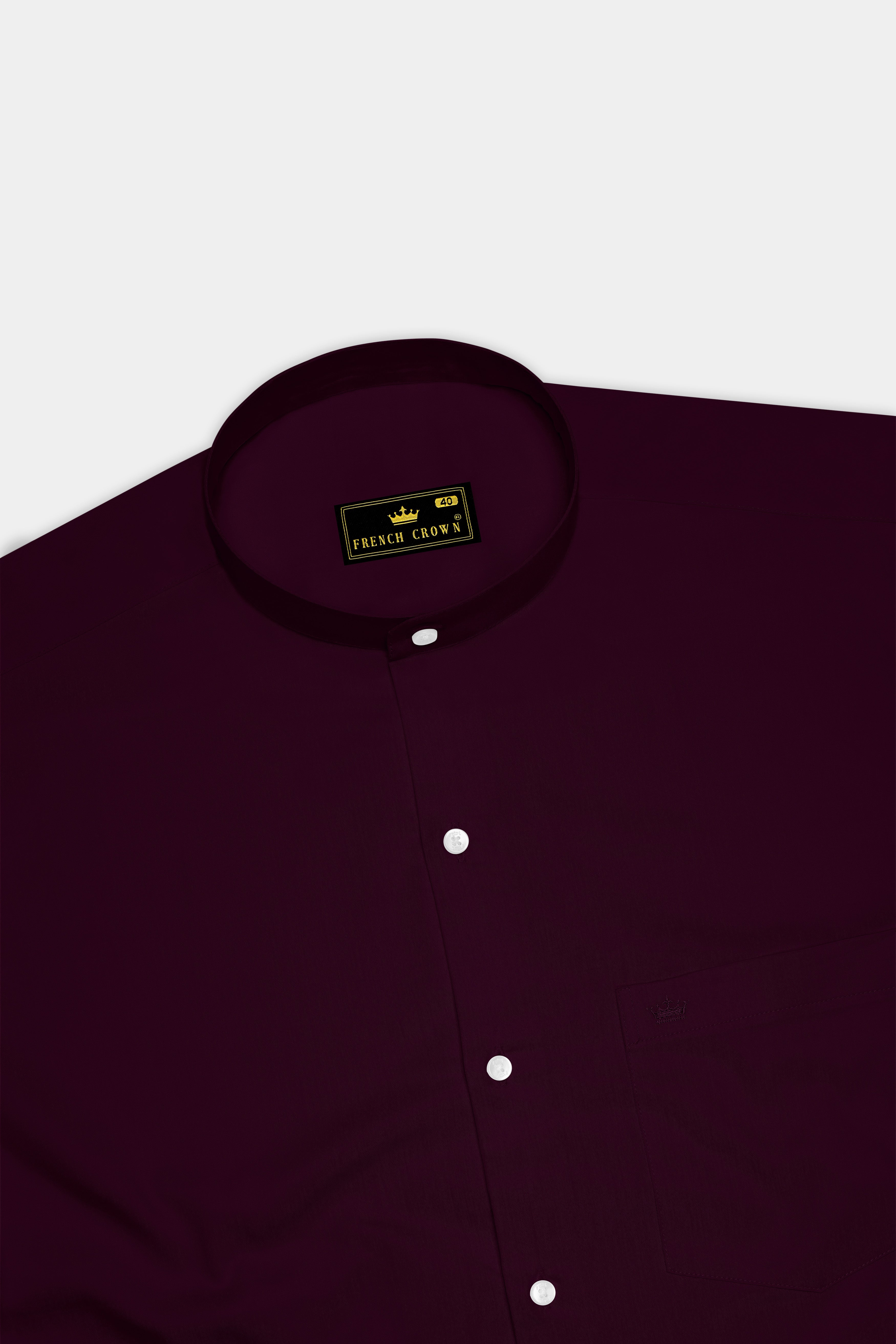 Vinoro- Sepia Maroon Subtle Sheen Super Soft Premium Cotton Mandarin Dress Shirt