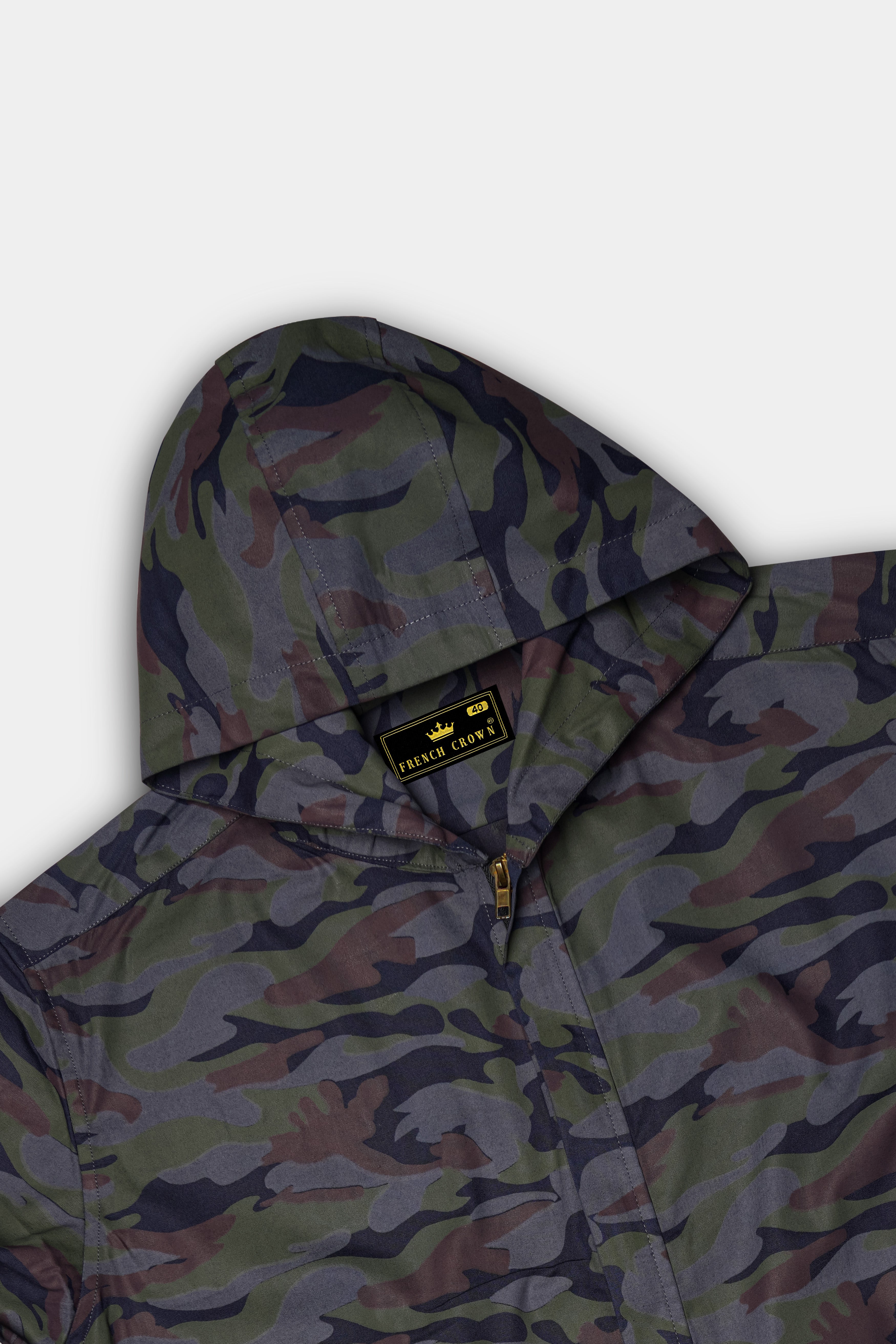 Camoir-Liver Gray And Lunar Green Camouflage Printed Heavyweight Designer Hoodie with Zipper Closure