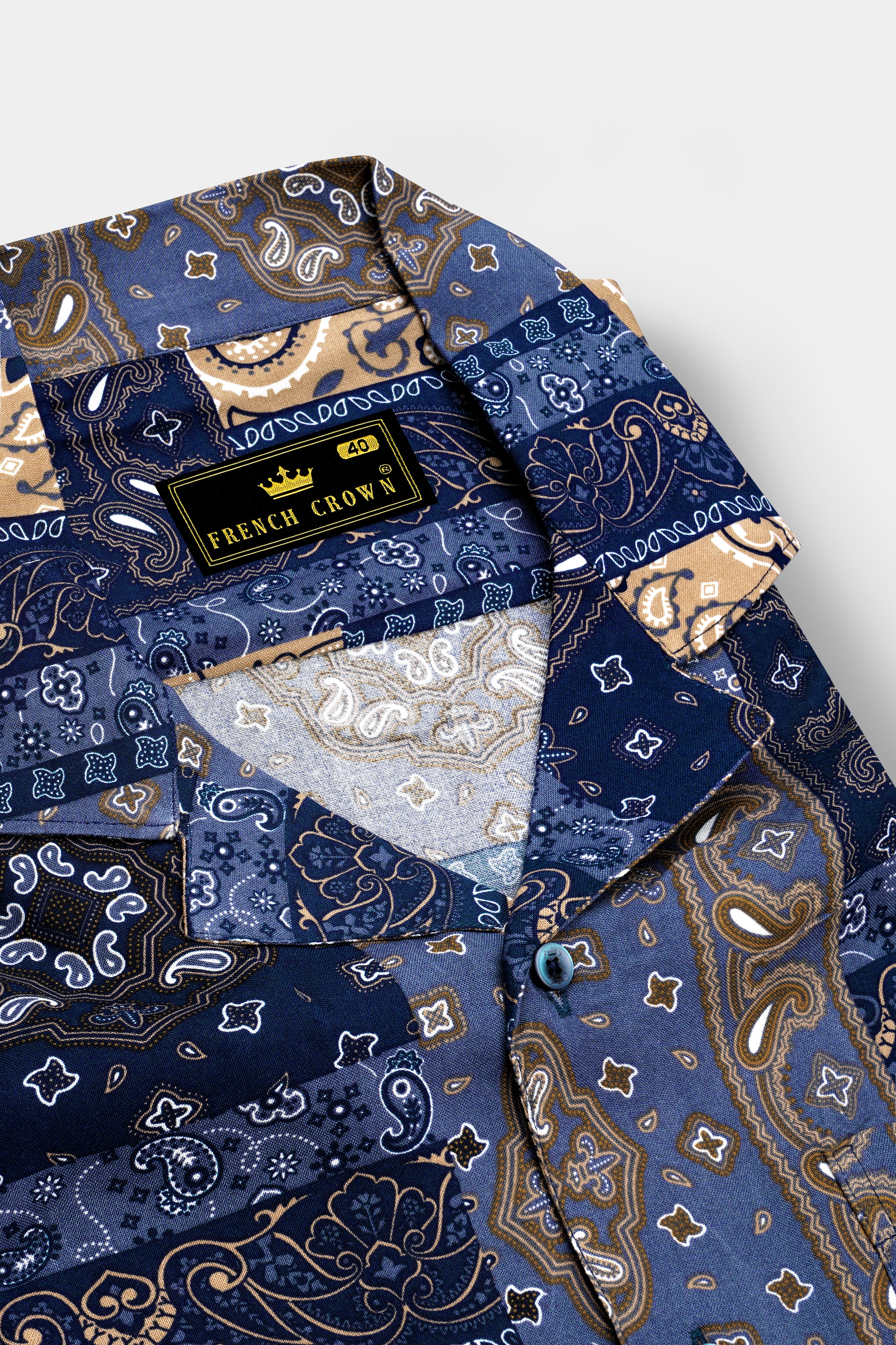 Azurune-Yale Blue And Sand Dune Brown Tiled Paisley Printed Super Soft Tencel Casual Shirts