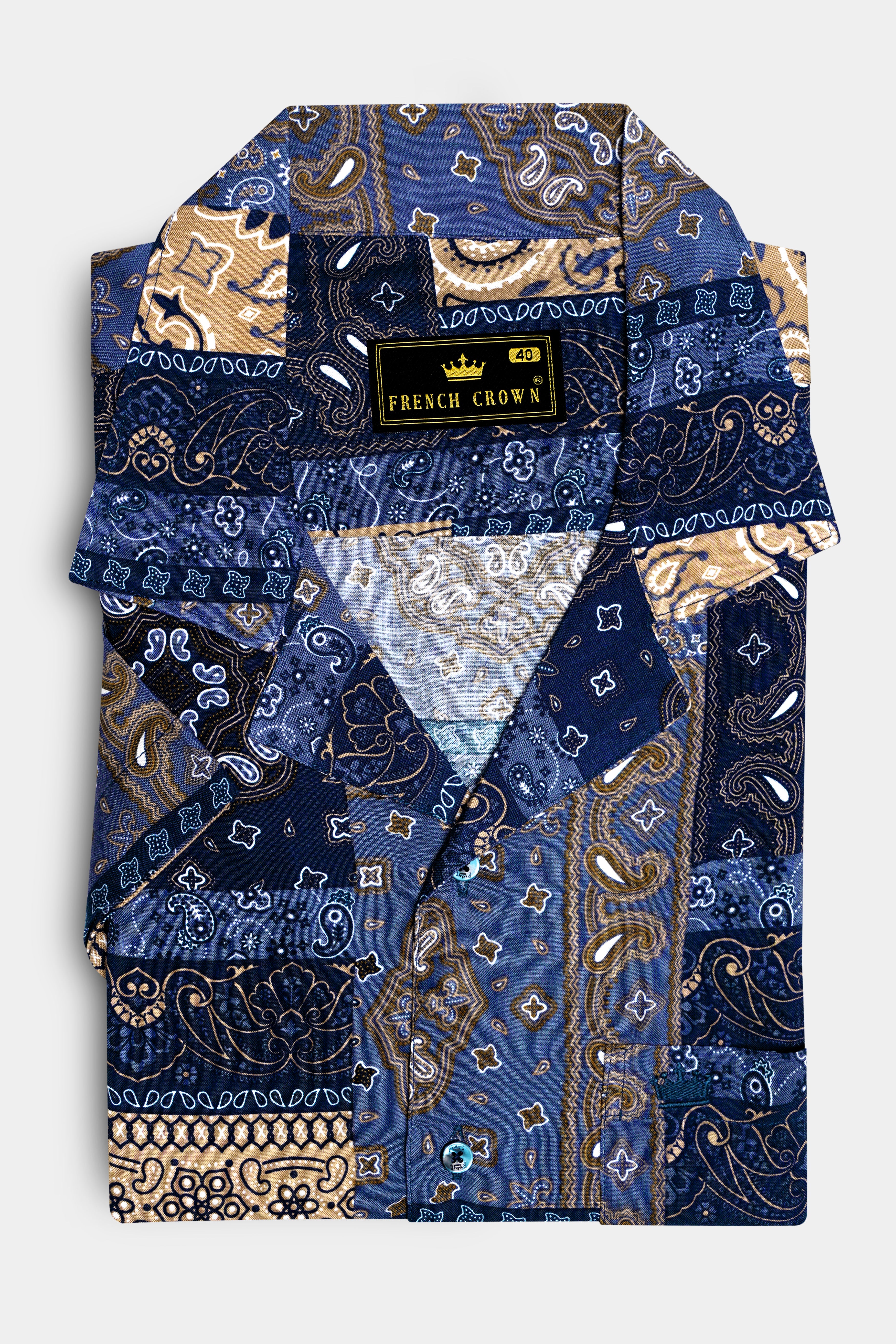 Azurune-Yale Blue And Sand Dune Brown Tiled Paisley Printed Super Soft Tencel Casual Shirts