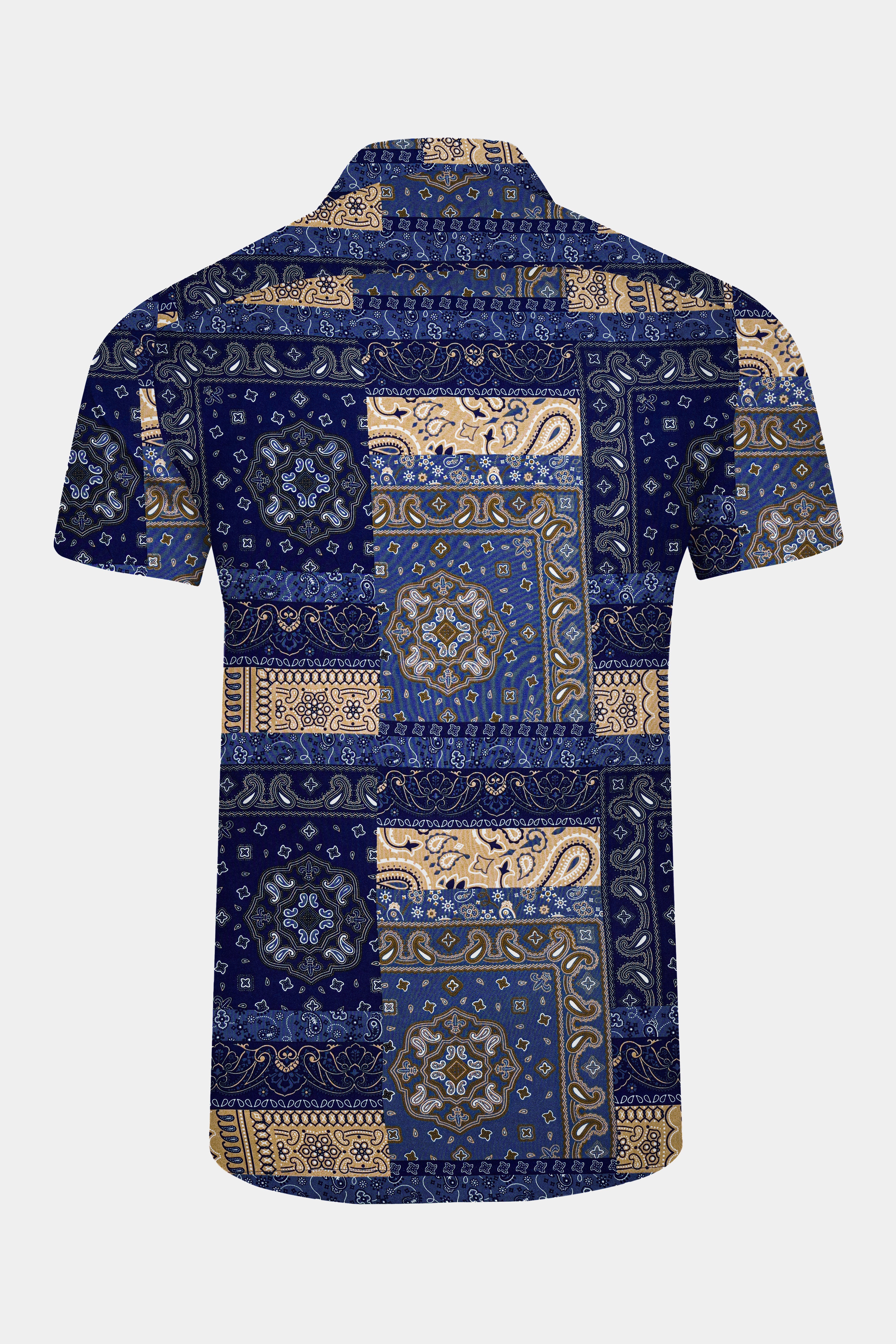 Azurune-Yale Blue And Sand Dune Brown Tiled Paisley Printed Super Soft Tencel Casual Shirts