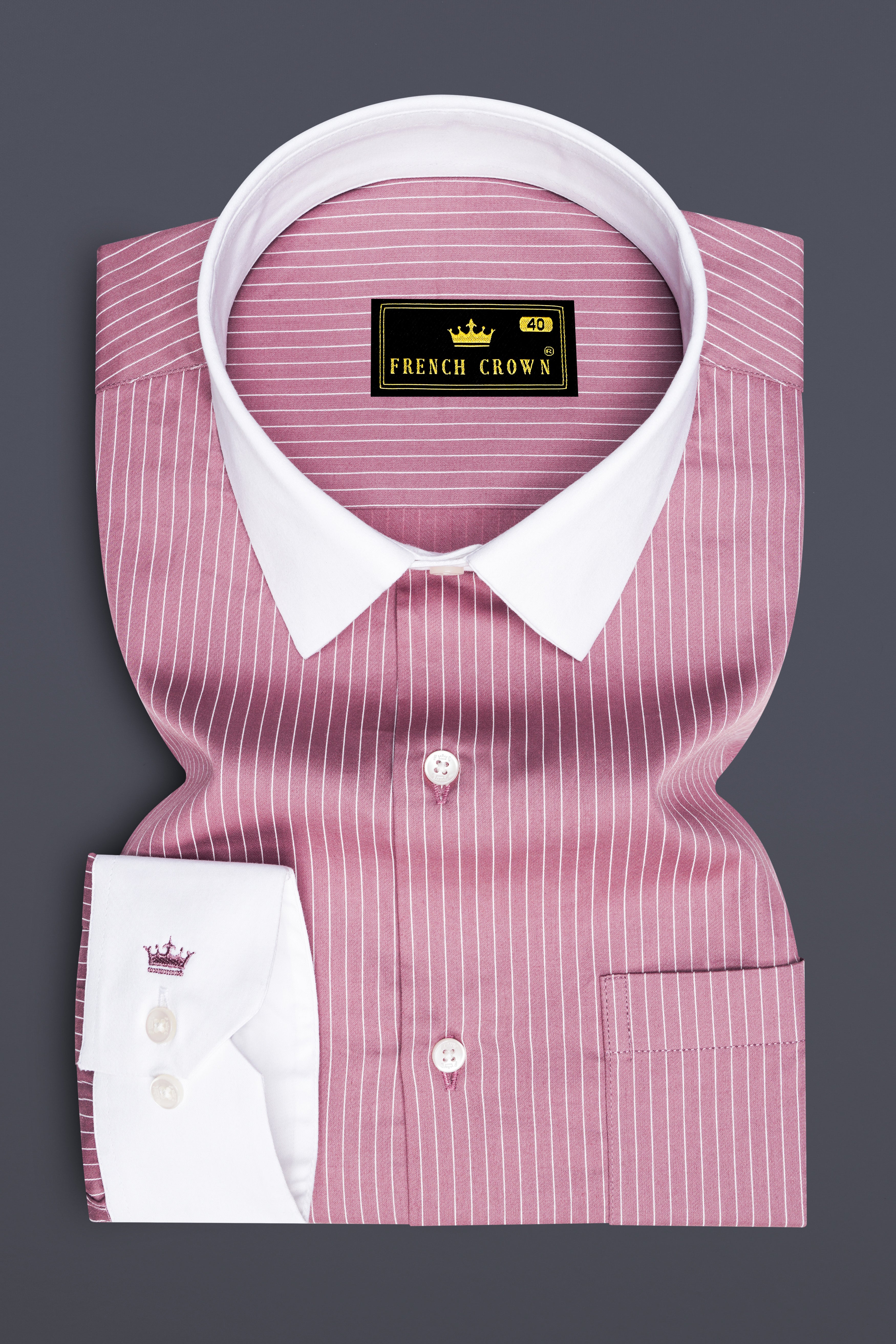 Blush-Bazaar Pink Pin Striped Subtle Sheen Super Soft Premium Cotton Dress White Cuff Collar Shirt