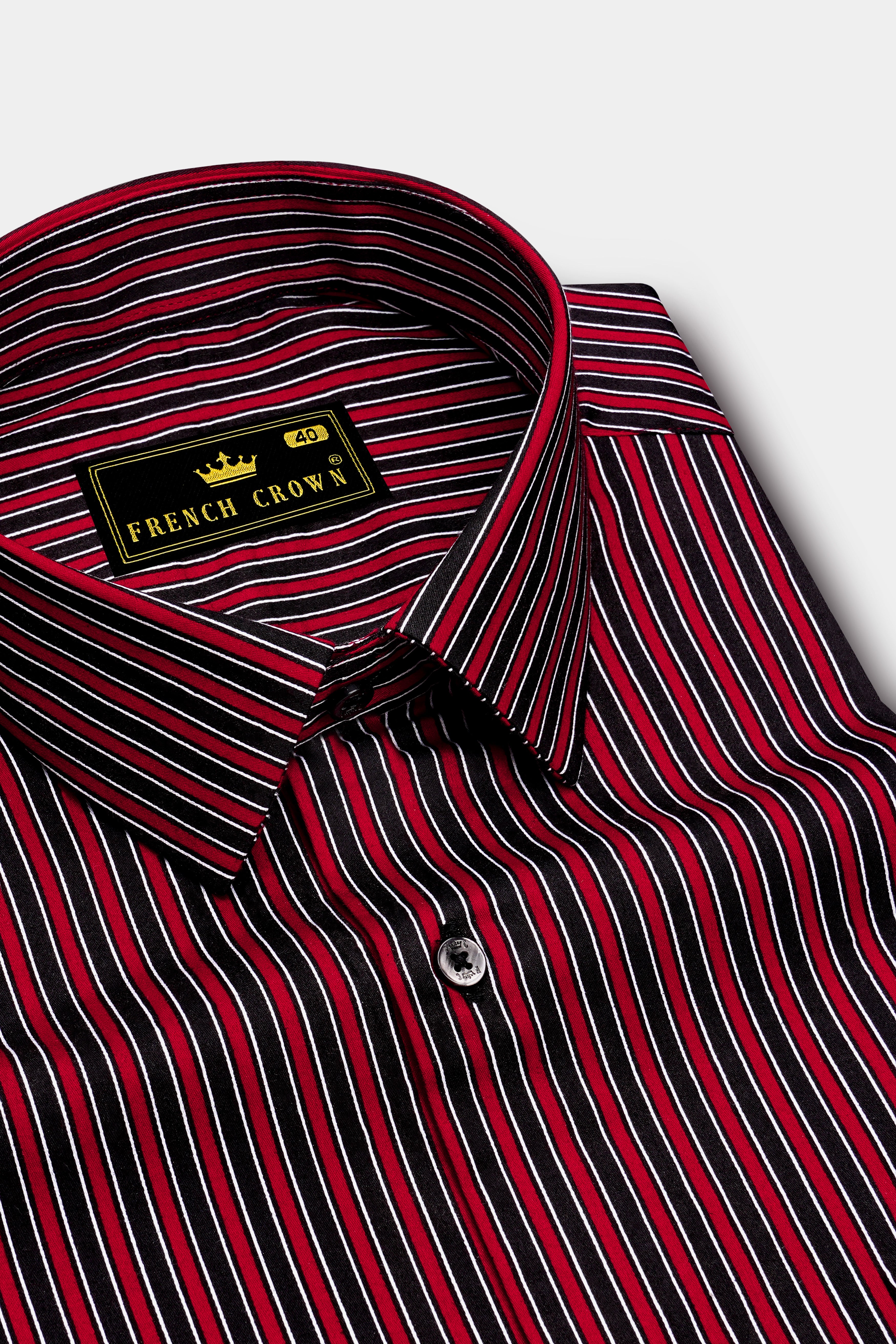 Velshiraz-Shiraz Red And Jade Black Regimental Striped Subtle Sheen Super Soft Premium Cotton Dress Shirt